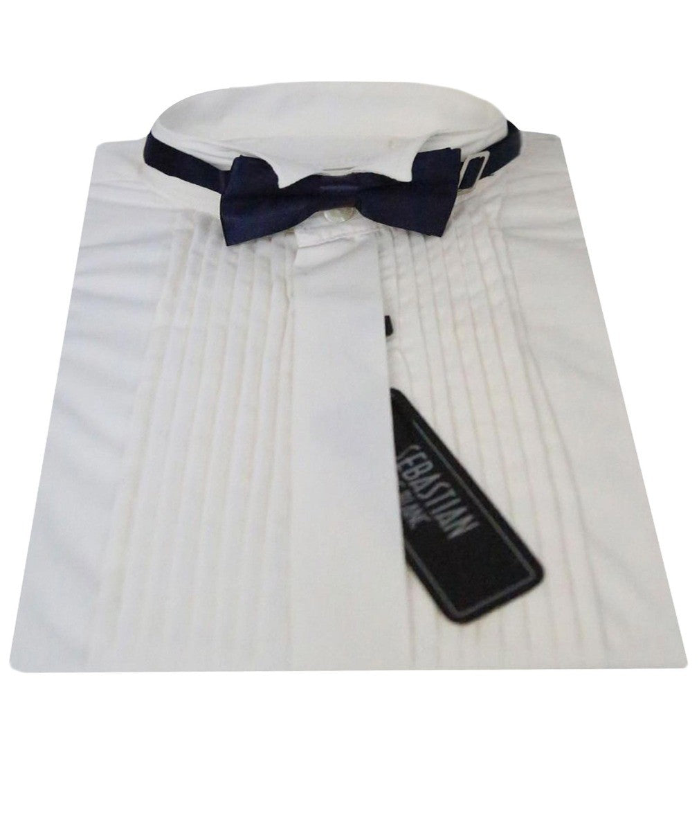 Boys Pleated Wing Collar Tuxedo Shirt - Cream