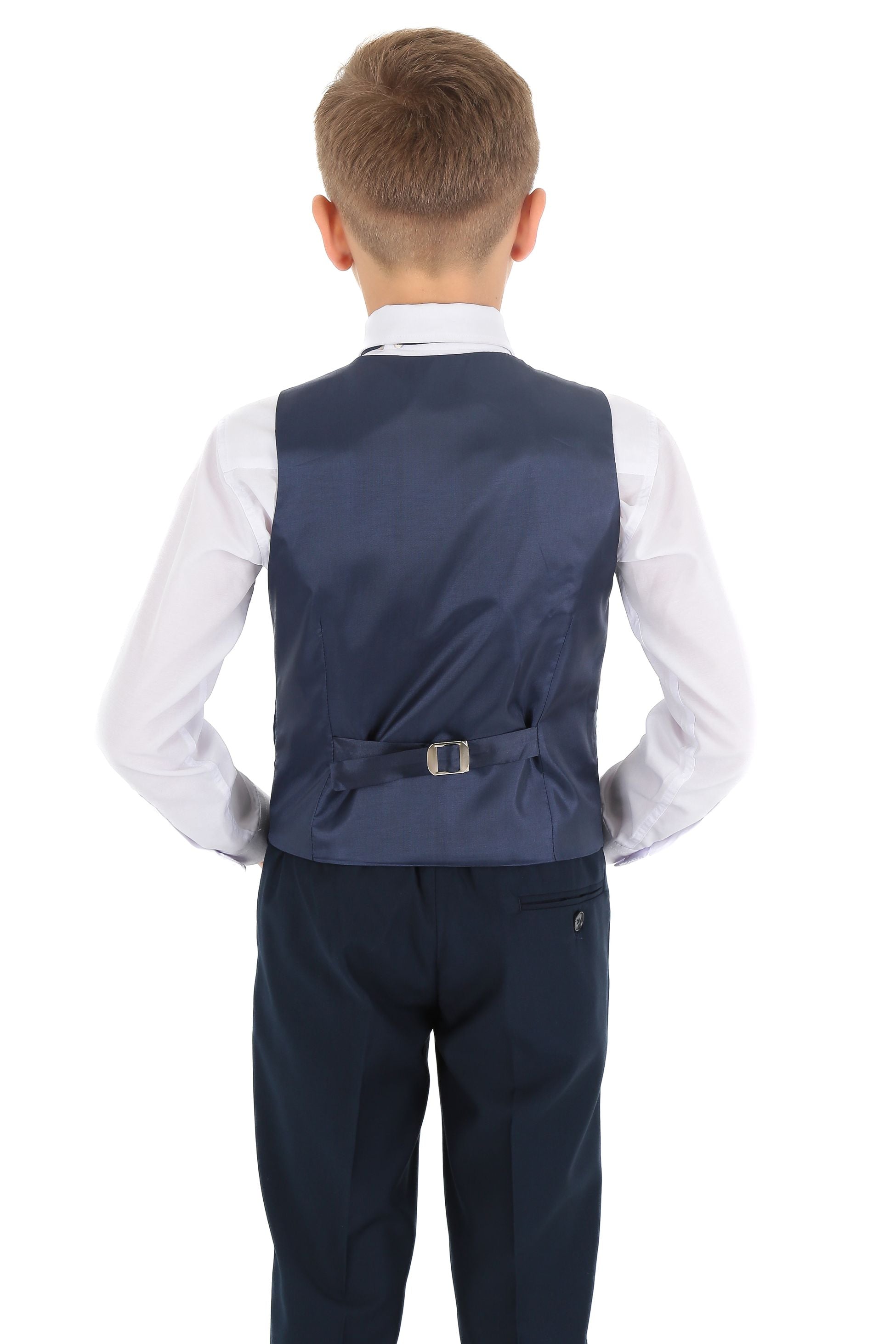 Boys Tuxedo Suit - Corduroy Velvet Waistcoat & shawl lapel - Navy Blue