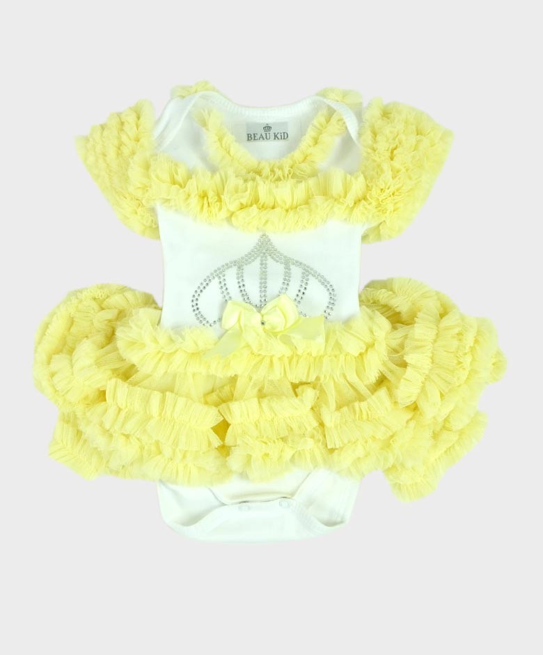 Baby Girl Tulle Cotton Tutu Bodysuit - Lemon Yellow