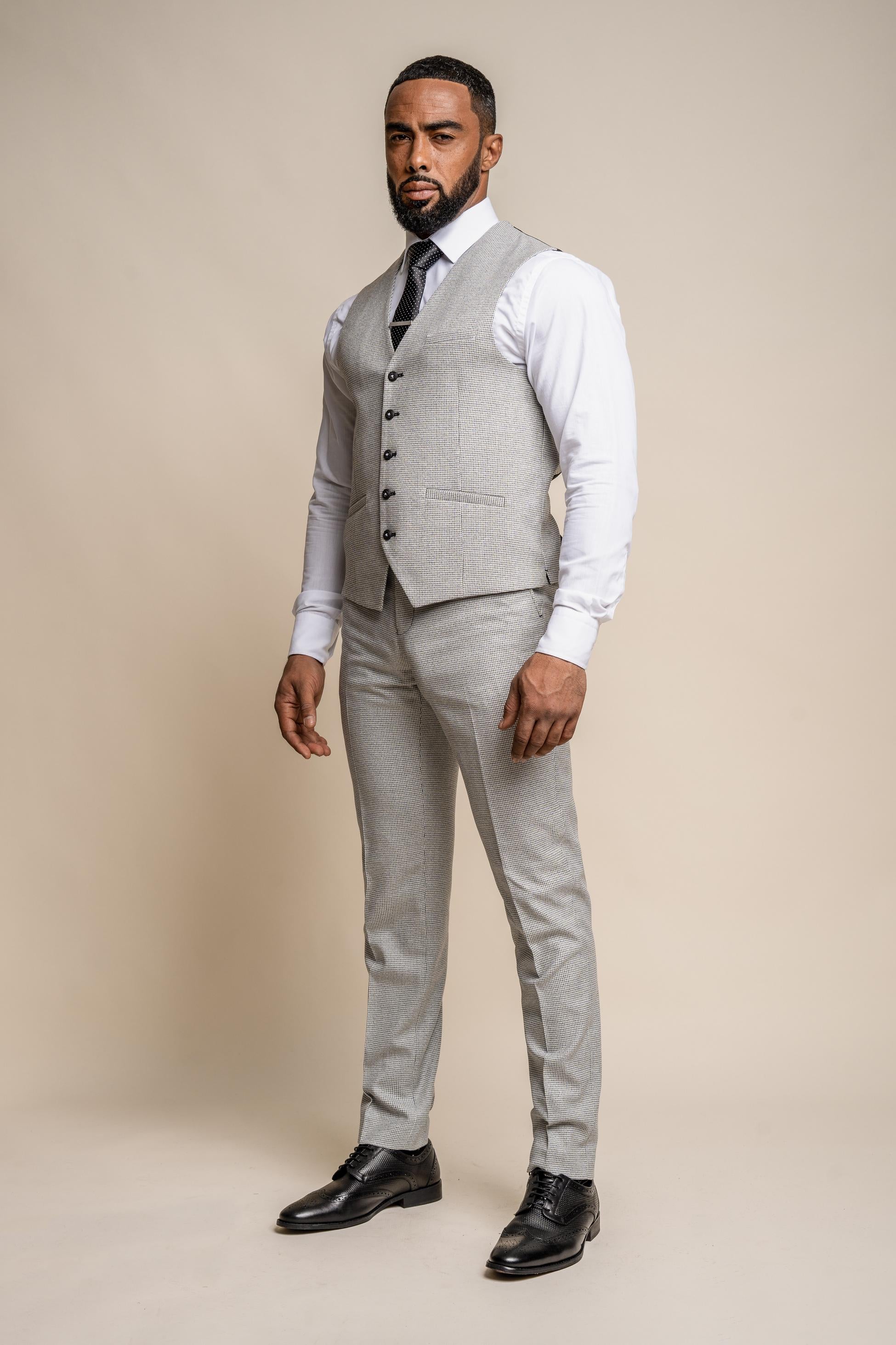 Men's Houndstooth Slim Fit Suit- KYOTO Grey - Light Grey