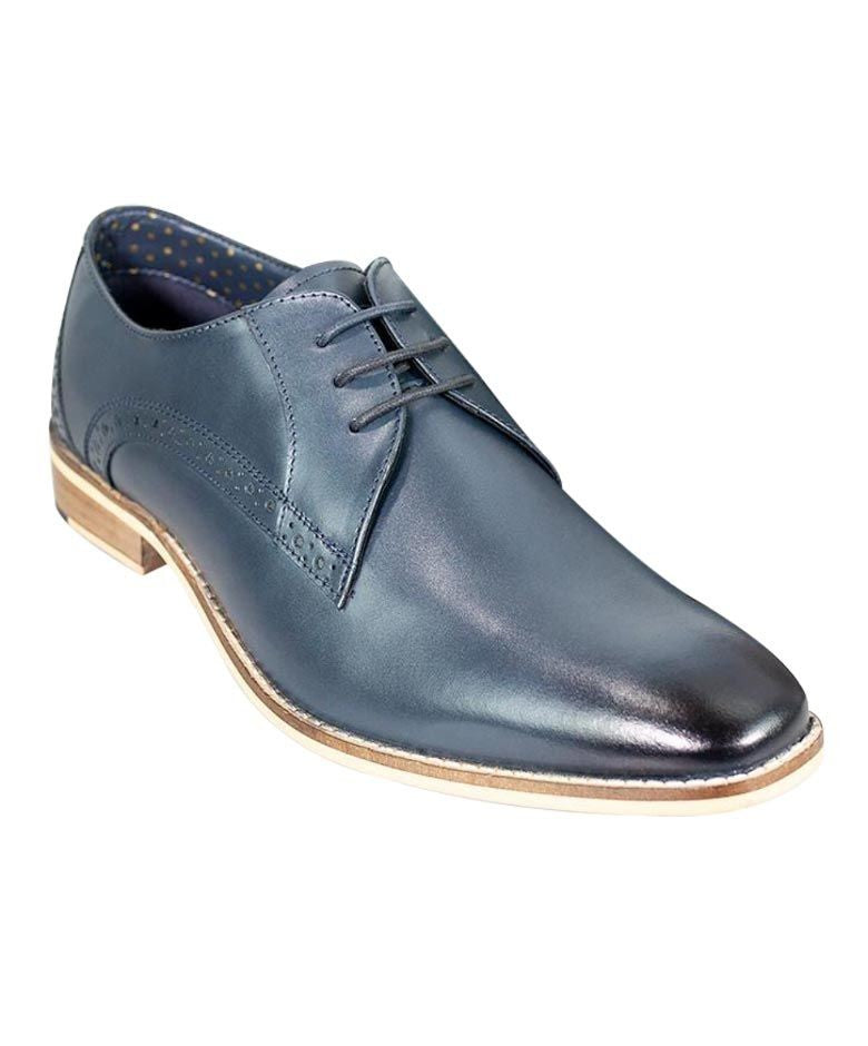 Men's Leather Derby Shoes - JOHN - Navy Blue