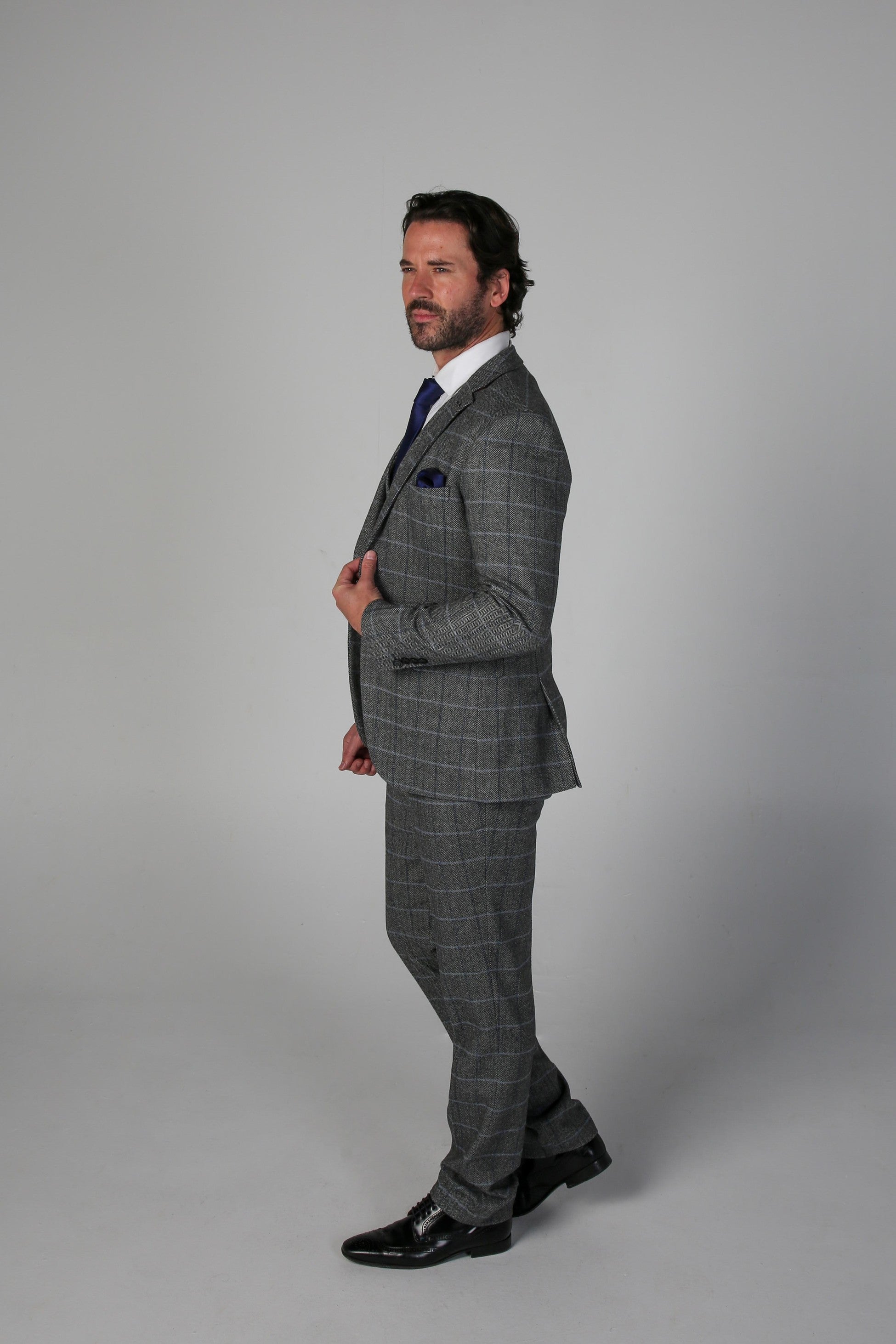 Men's Tweed Retro Windowpane Suit Jacket - HARRIS - Grey