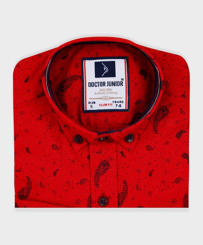 Boys Slim Fit Paisley Smart Casual Shirt - Patterned Red