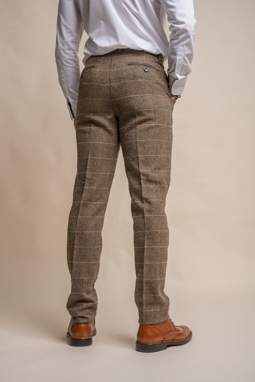 Men's Wool Blend Herringbone Check Suit - Albert - Brown