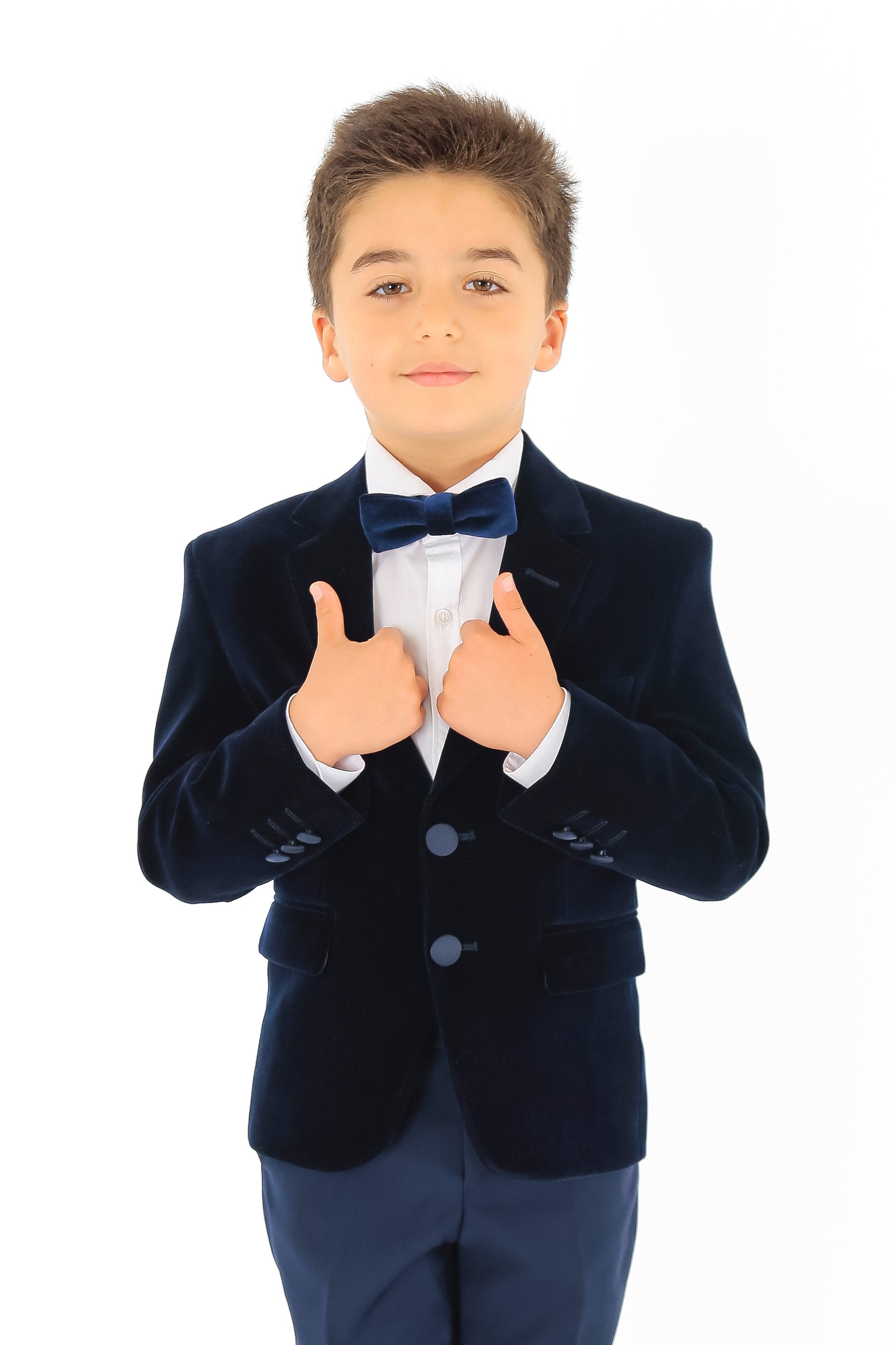 Boys Velvet Slim Fit Formal Blazer - Hackney - Navy Blue