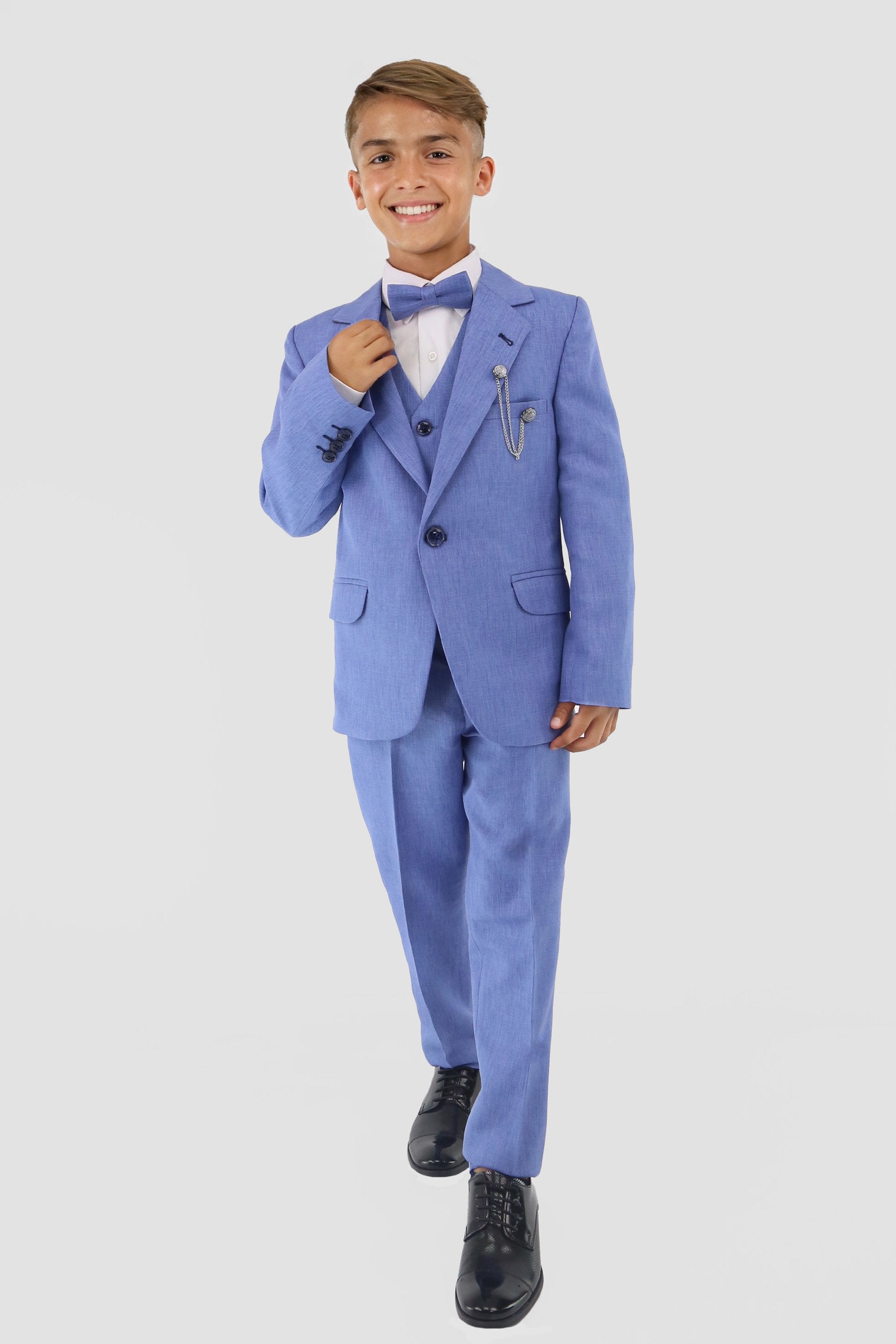 Boys Slim Fit Textured 8-Piece Formal Suit Set - Sky Blue