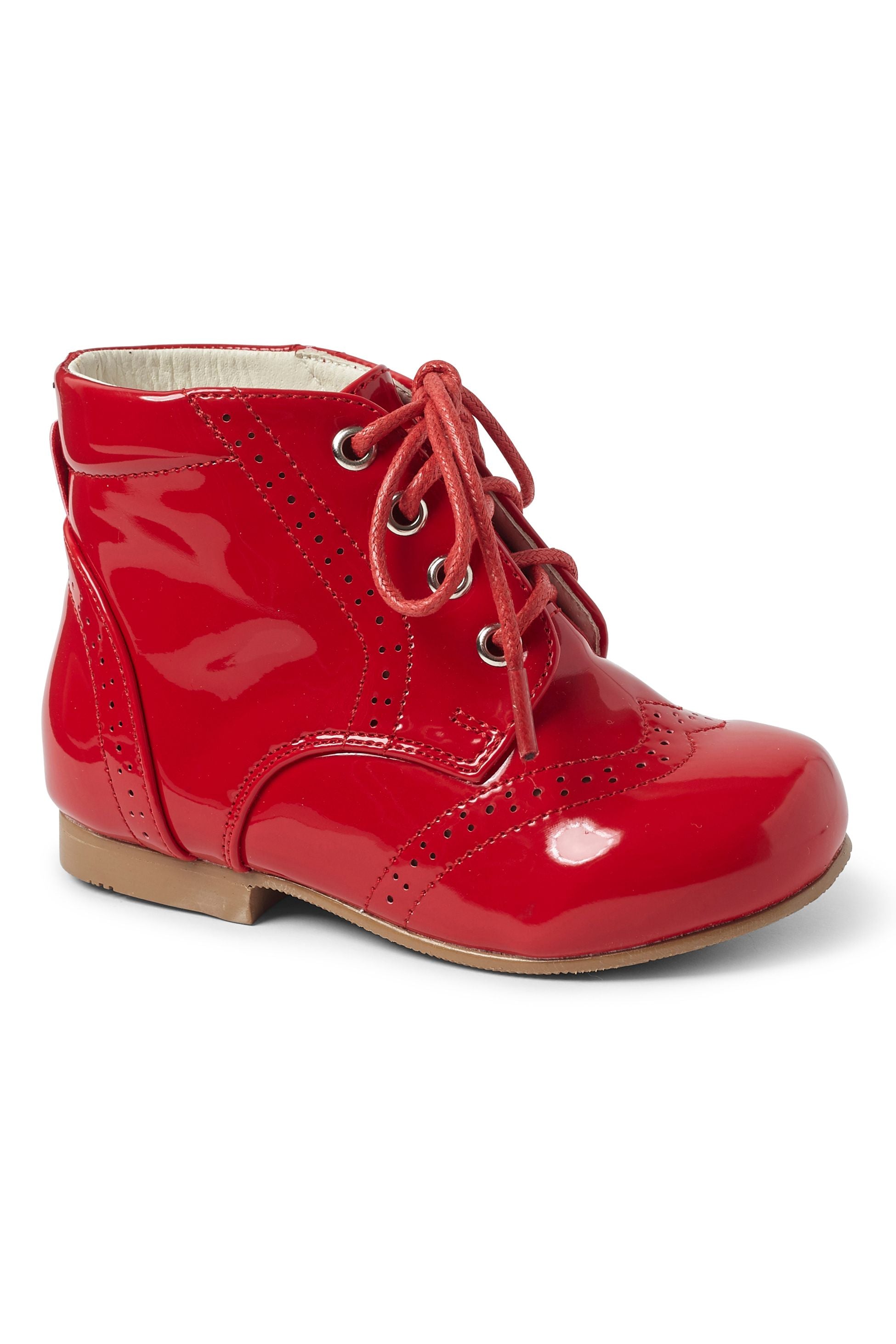 Unisex Kids Patent Leather Brogue Ankle Boots - QUINN - Red