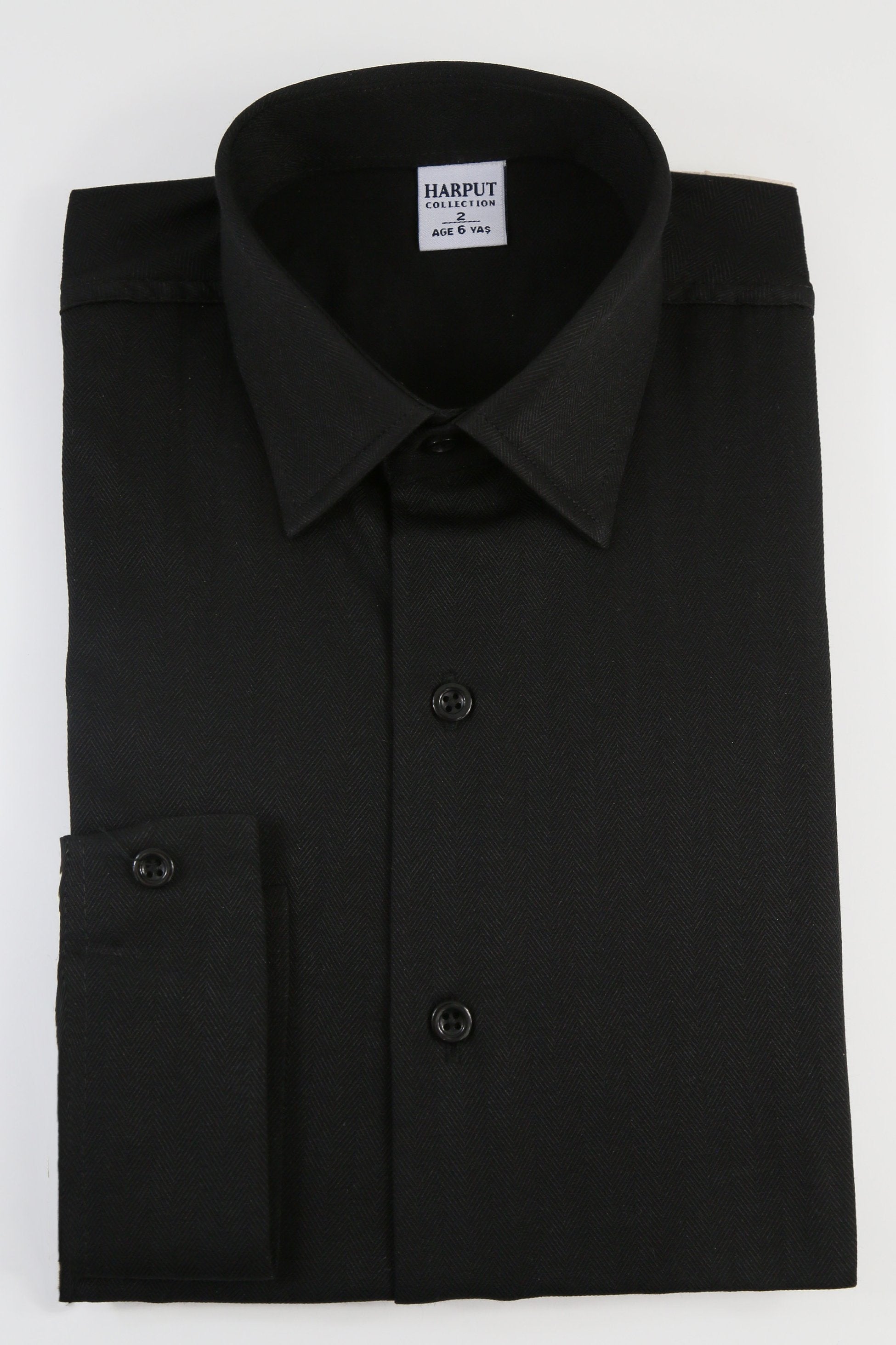 Boys Black Classic Herringbone Dress Shirt - HARPUT - Black