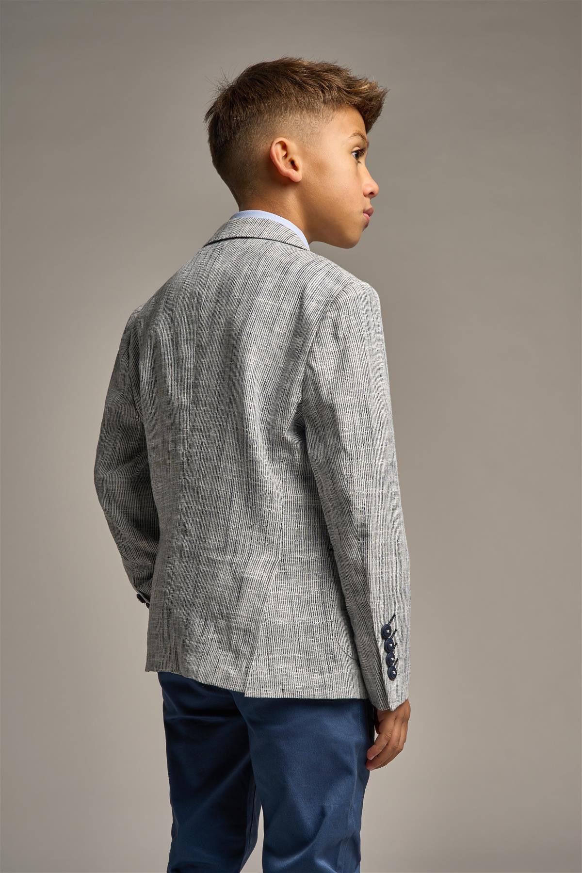 Boys Linen Blend Twill Weave Grey Blazer - JAMIE - Grey