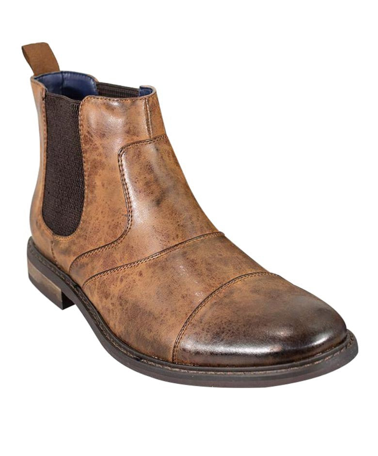 Men���s Italian Couture Slip On Leather Chelsea Boots - Tan Brown