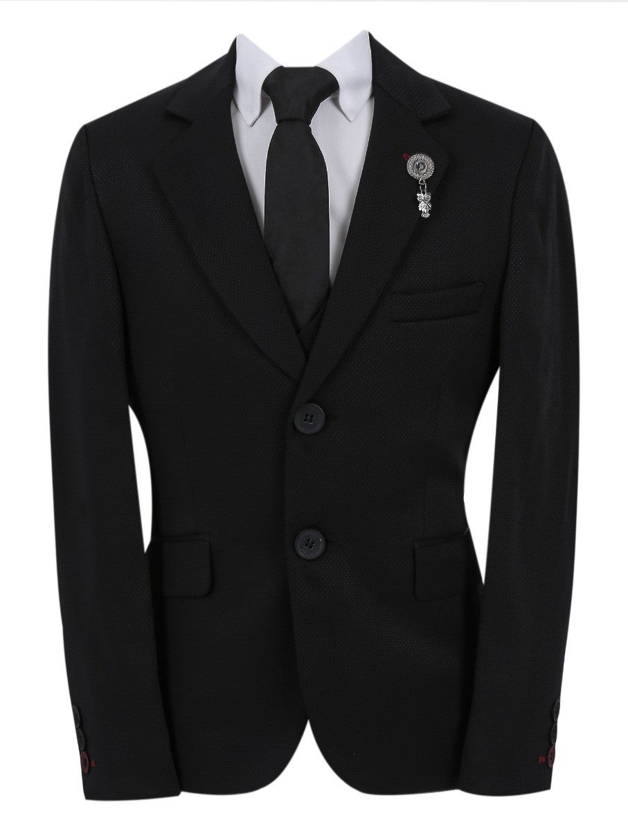 Boys Slim Fit Formal Suit - Black