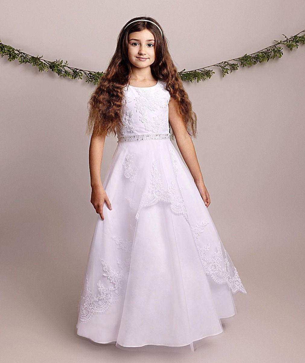 Girls White Lace & Sequin Dress – FALLON - White