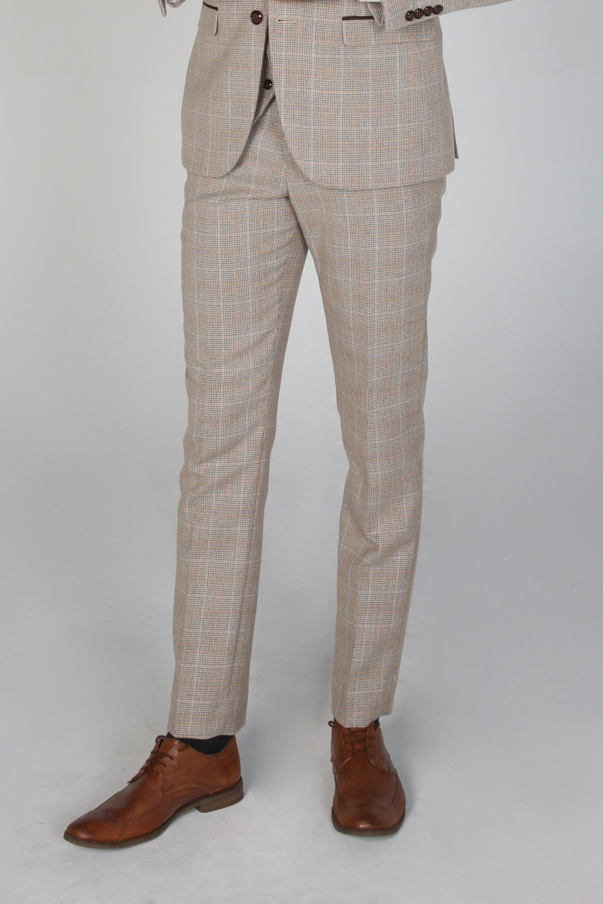 Men's Houndstooth Tweed Check Trousers - HOLLAND - Beige