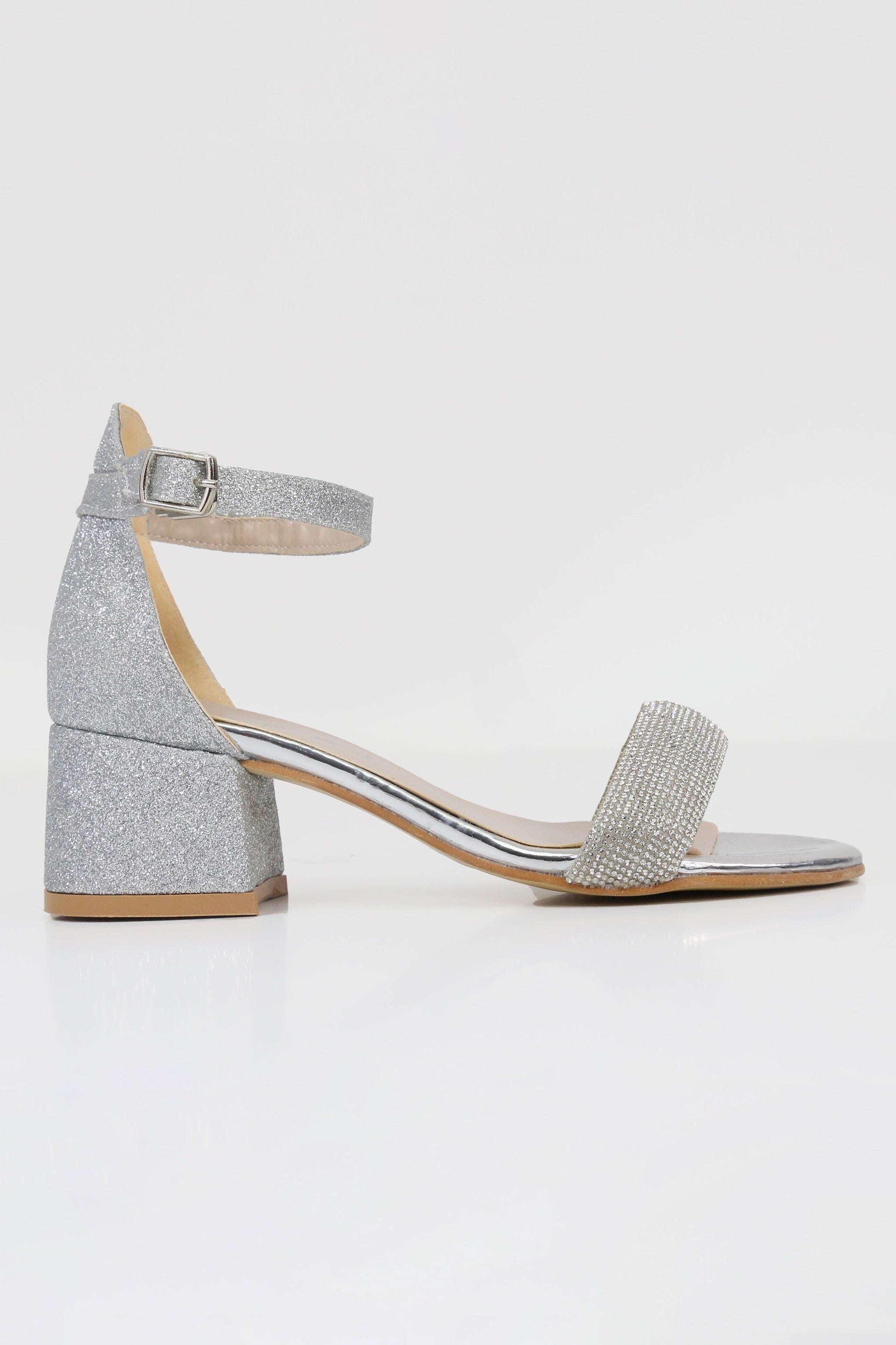 Girls’ Rhinestone Block Heel Sandals - LARA - Silver