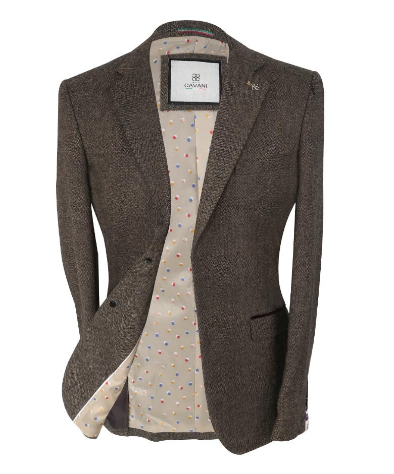 Men's Herringbone Tweed Slim Fit Formal Suit - MARTEZ - Brown