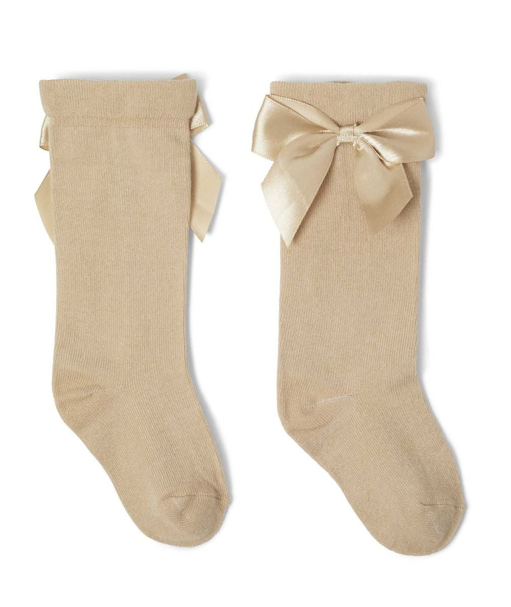 Girls' Bow Knee-High Dress Socks - VICTORIA - Camel