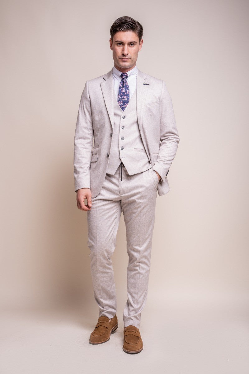 Men's Slim Fit Formal Beige Suit Jacket - VALENCIA Ecru - Ecru