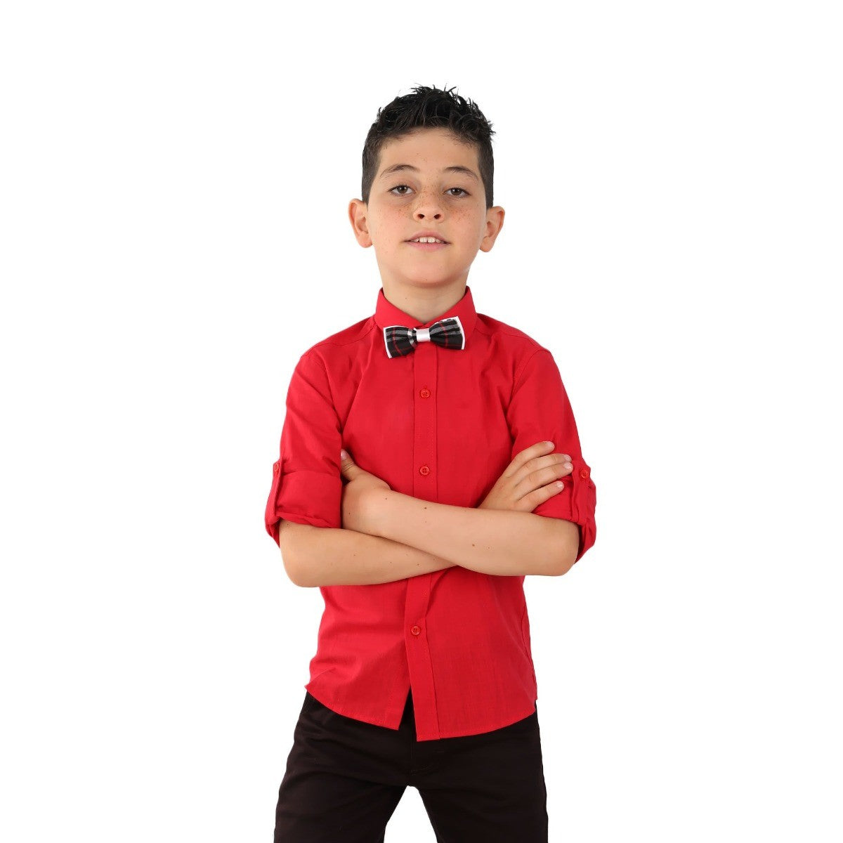 Boys Linen Roll Up Sleeve Shirt - Red