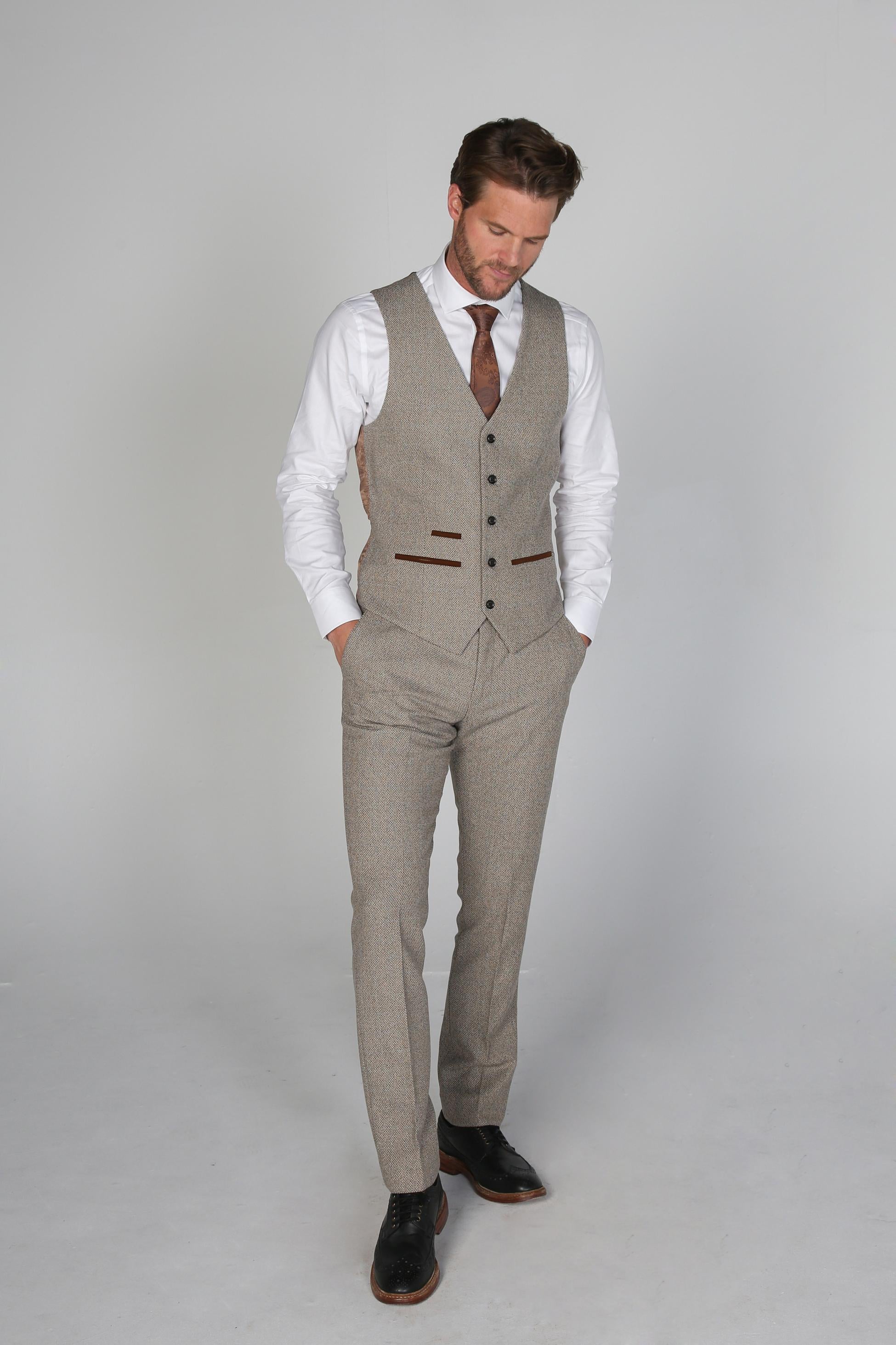 Men's Tweed Tailored Fit Suit - RALPH Beige - Beige