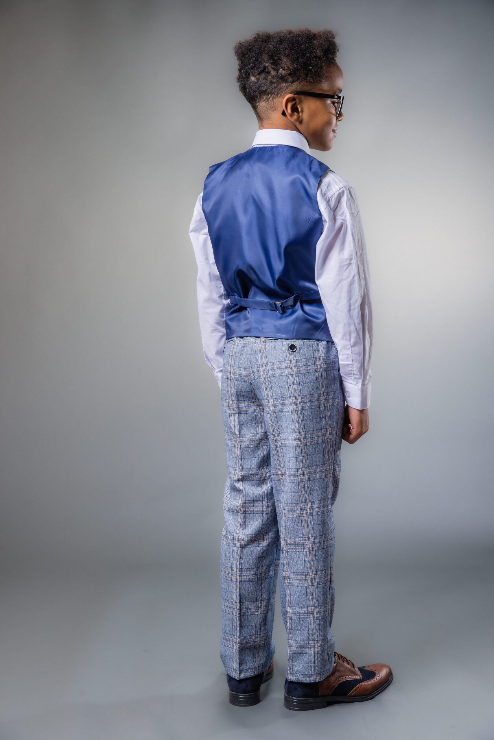 Boys Windowpane Check Slim Fit Suit - LEVI Blue