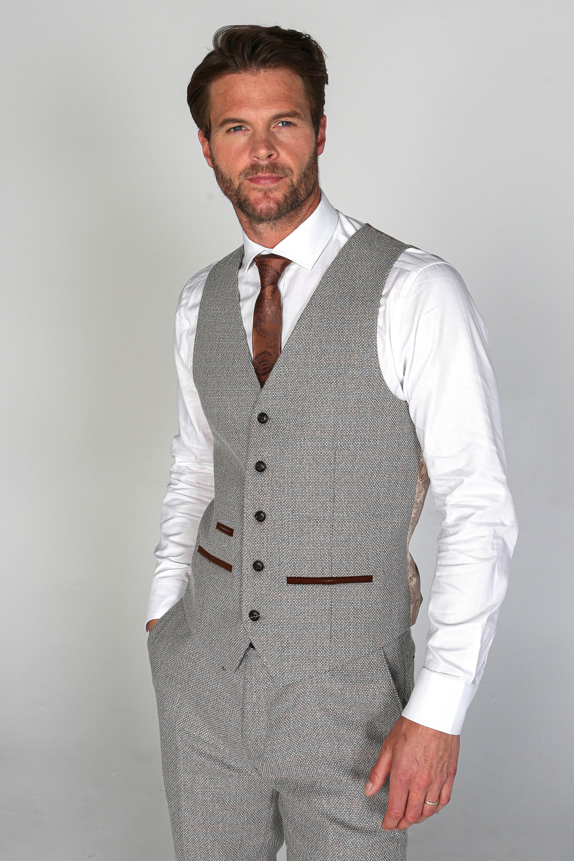 Men's Tweed-Like Formal Waistcoat - RALPH - Cream