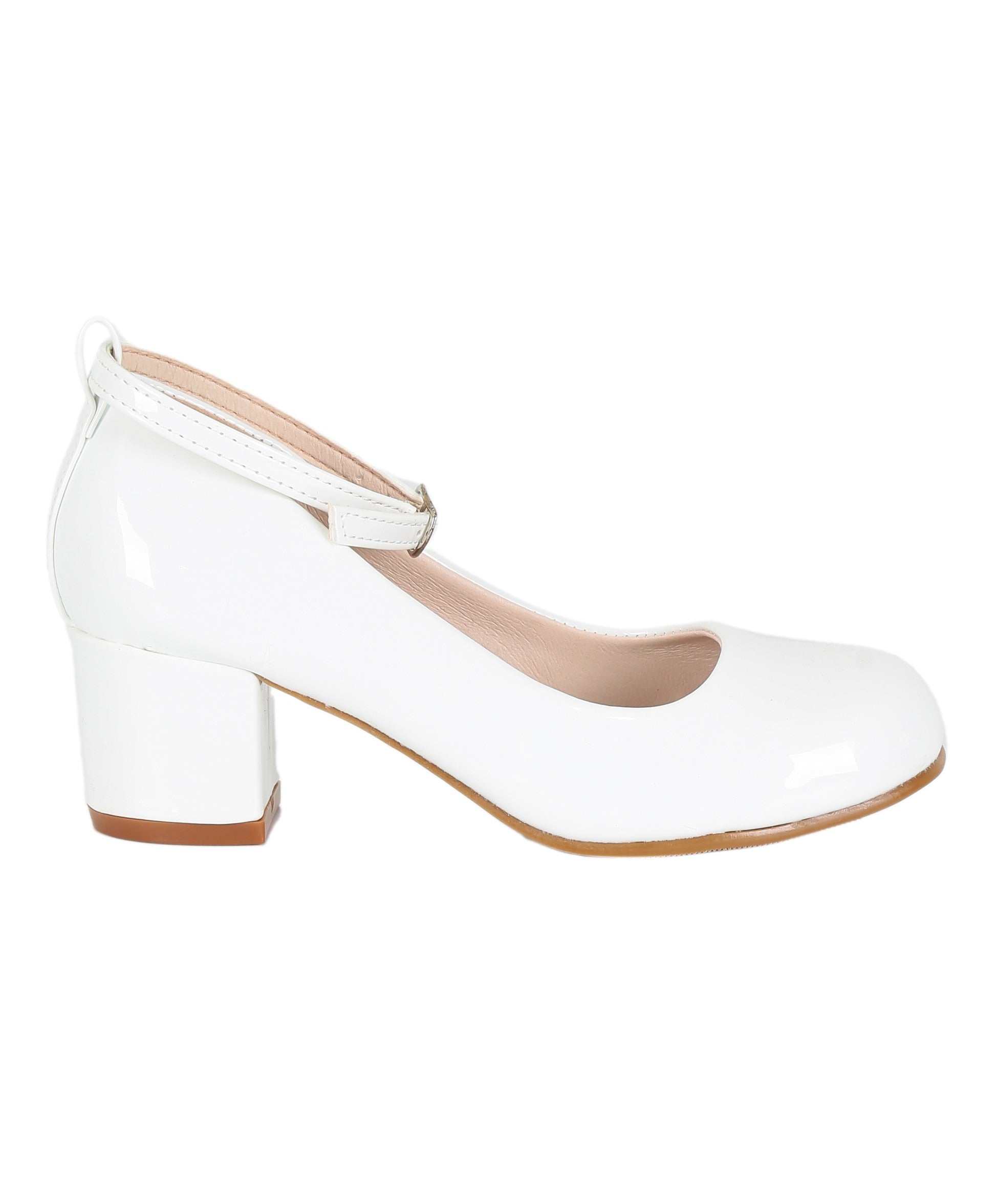 Girls' Mary Jane High block Heal Patent Dresss shoes - JULIA - White