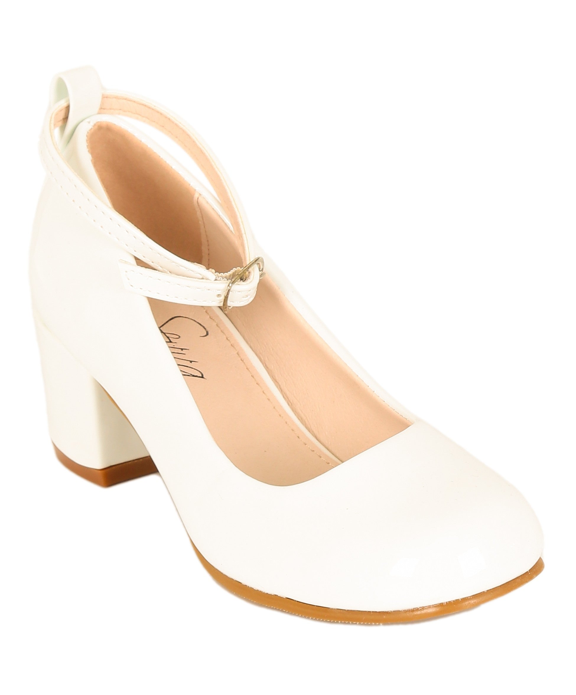 Girls' Mary Jane High block Heal Patent Dresss shoes - JULIA - Ivory