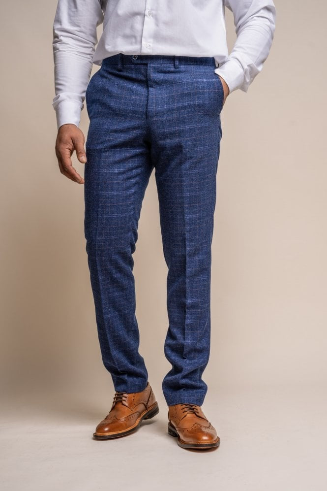 Men's Tweed Check Navy Slim Fit Suit - KAISER - Navy Blue