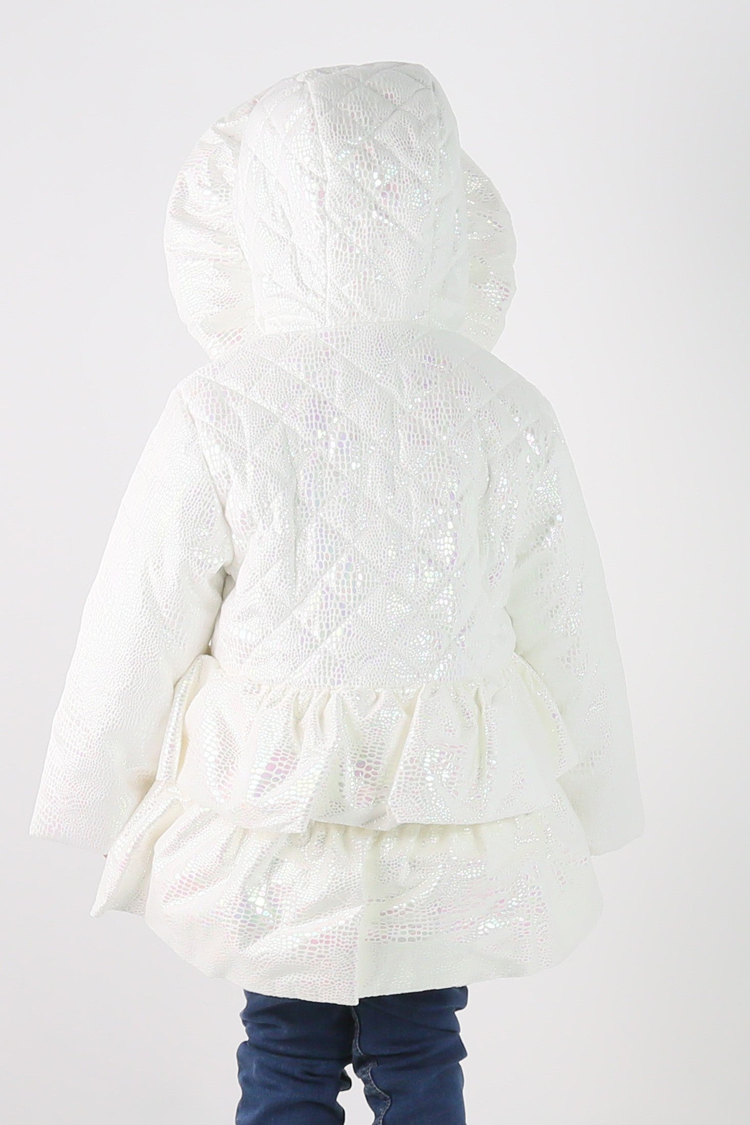 Baby & Girls' Iridescent Quilted Hooded Puffer Coat - SCARLET - White