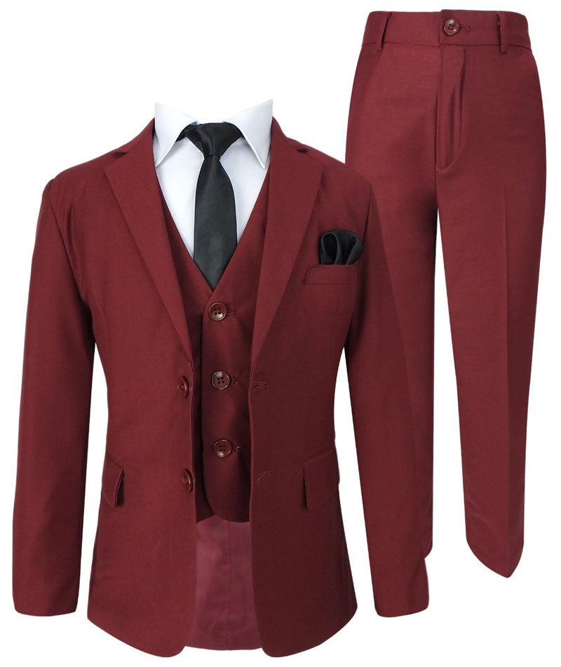 Boys Regular Fit Complete Suit Set - Claret Red