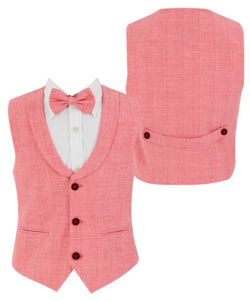 Boys Linen Waistcoat Suit Set - Red