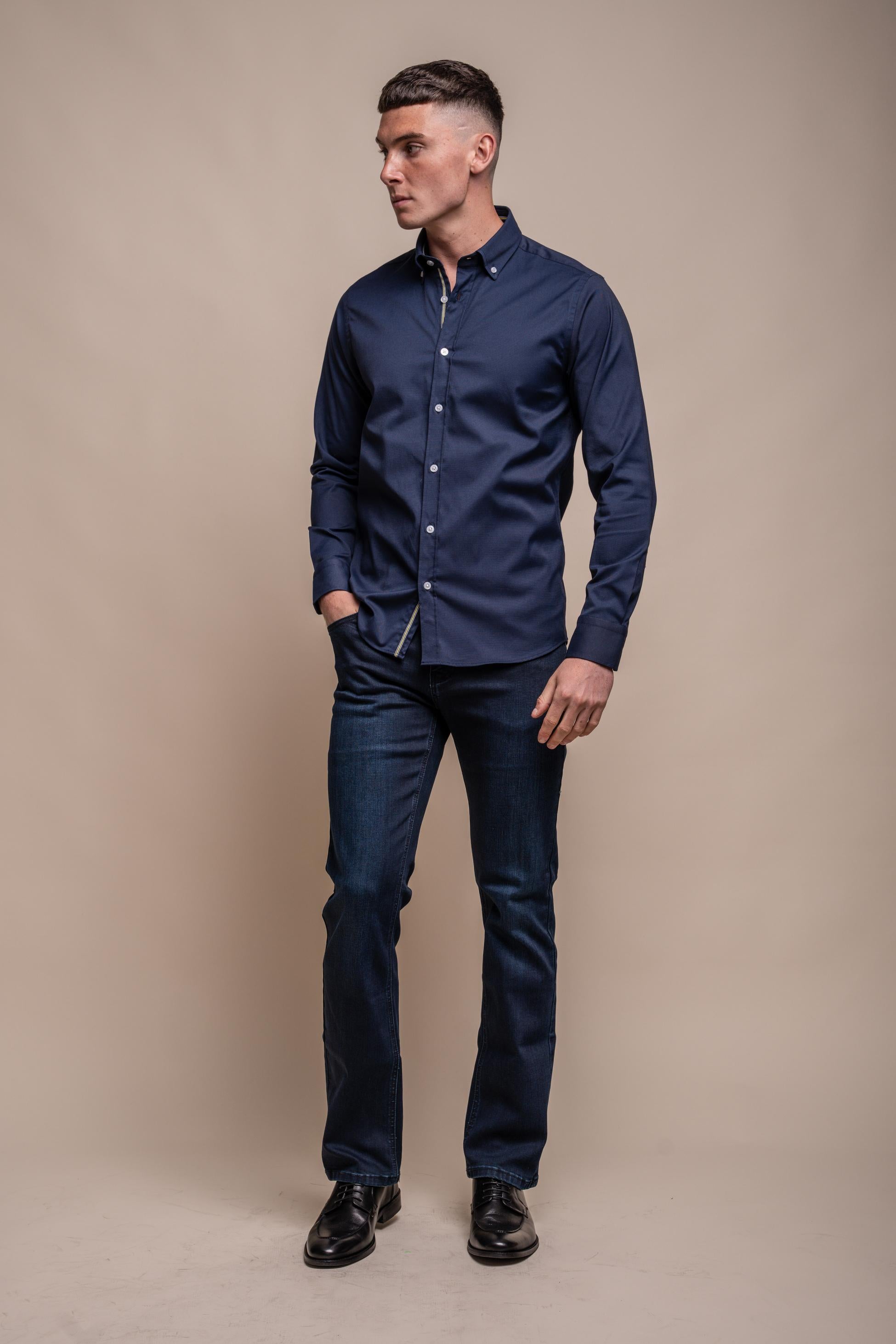 Men's Cotton Casual Shirt - Tessa - Navy Blue