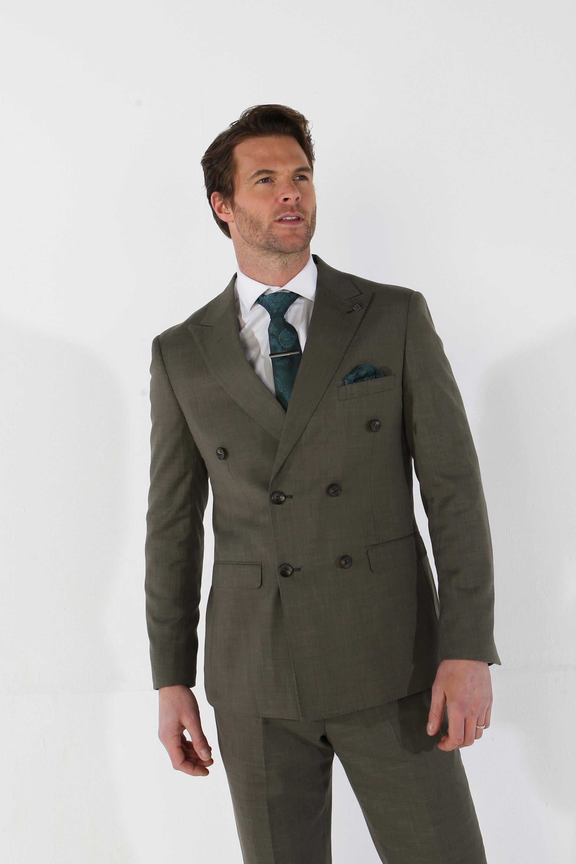 Men's Plaid Double-Breasted Suit - KURT - Sage Green