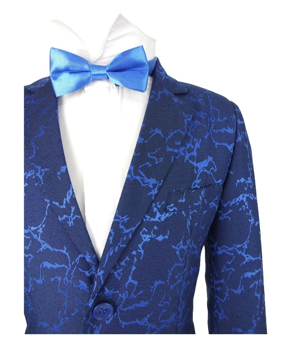 Boys Marble Printed Blazer - Blue