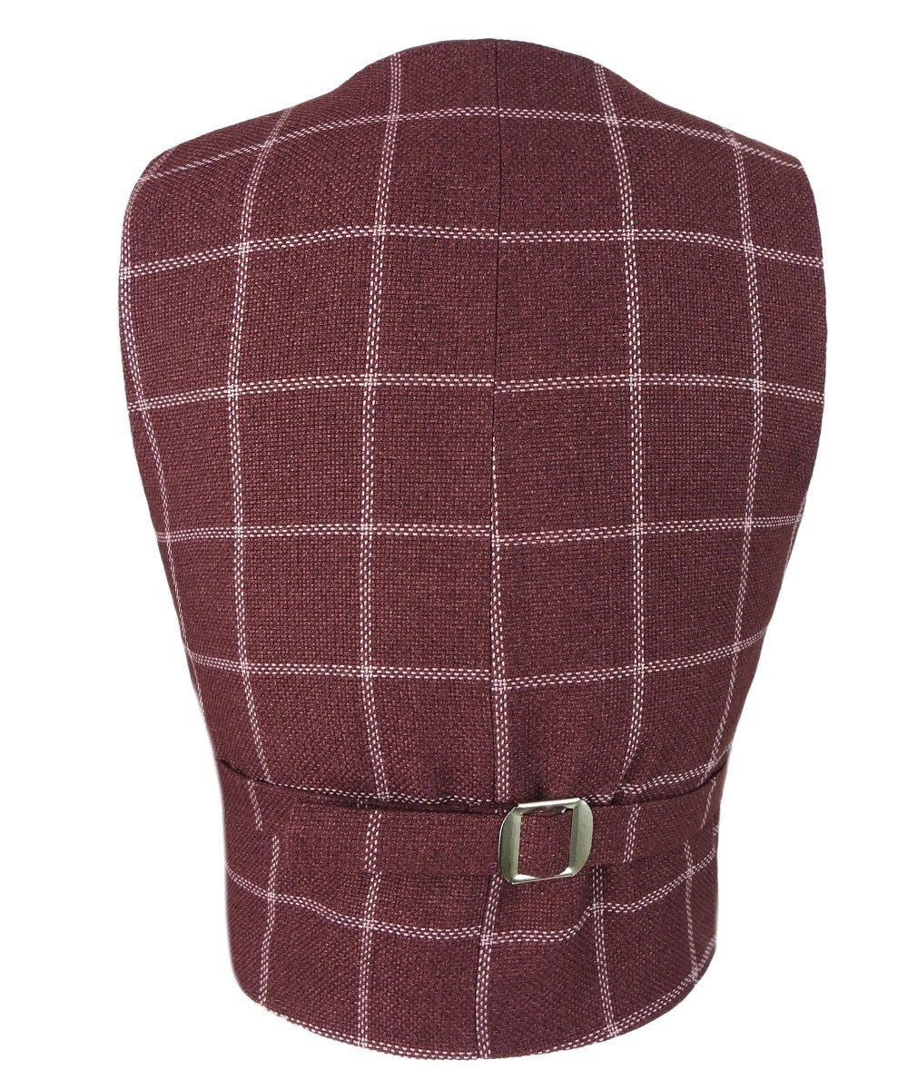 Boys Plaid Check Waistcoat Set - Maroon