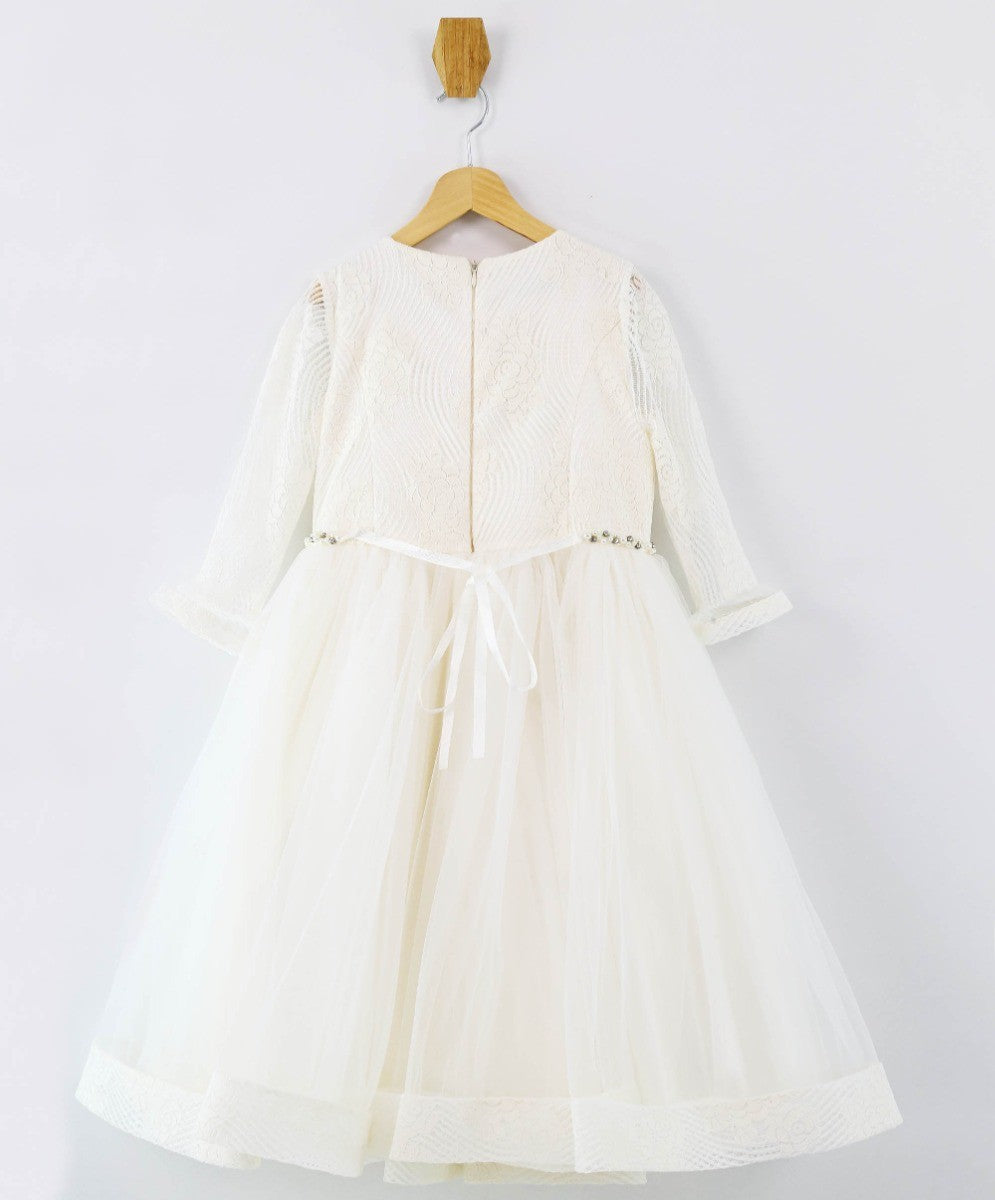 Flower Girls Lace Embroidered White Dress Set - Ecru