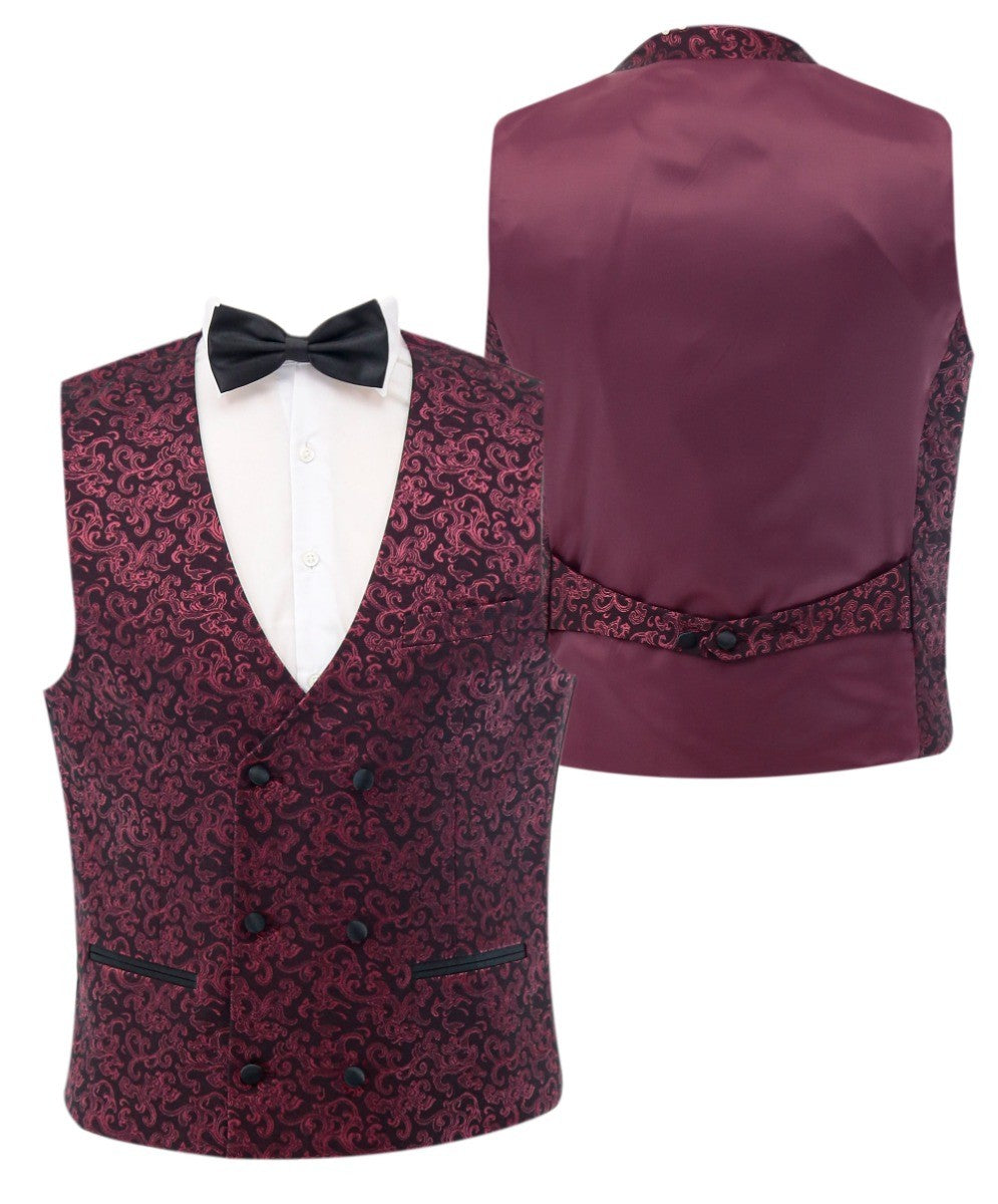 Men's Patterned Shimmer Burgundy Tuxedo Suit - AARON - Burgundy