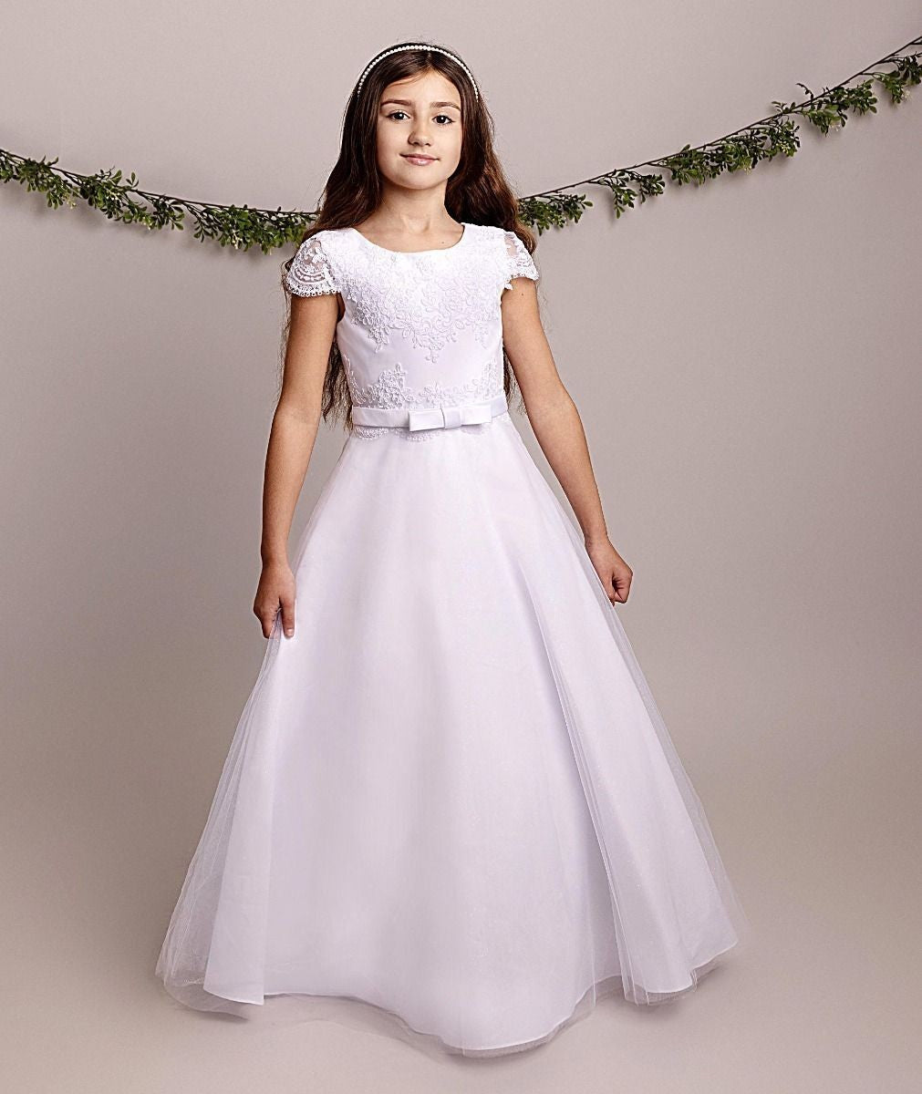 Girls Communion White Lace Dress - BILLIE - White