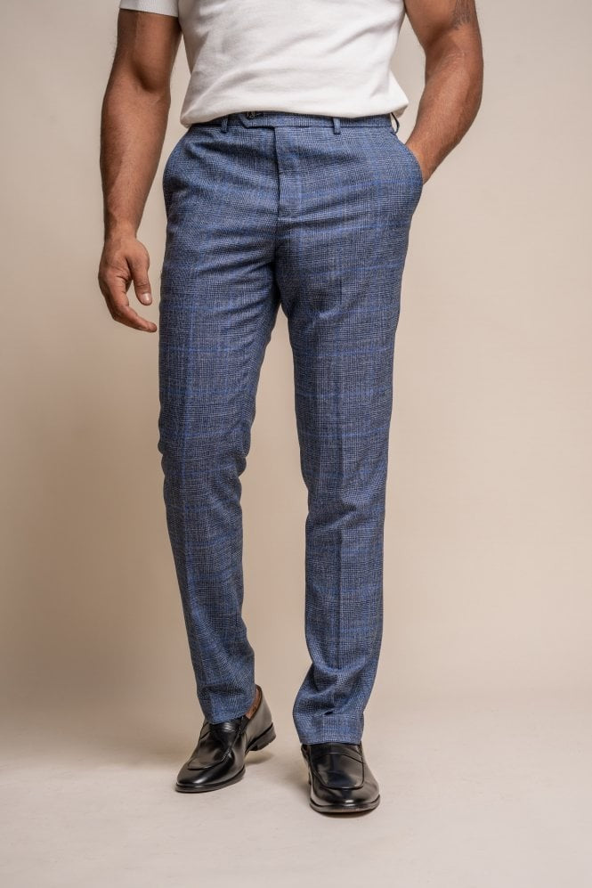 Men's Check Slim Fit Blue Trousers - PHANTOM - Blue