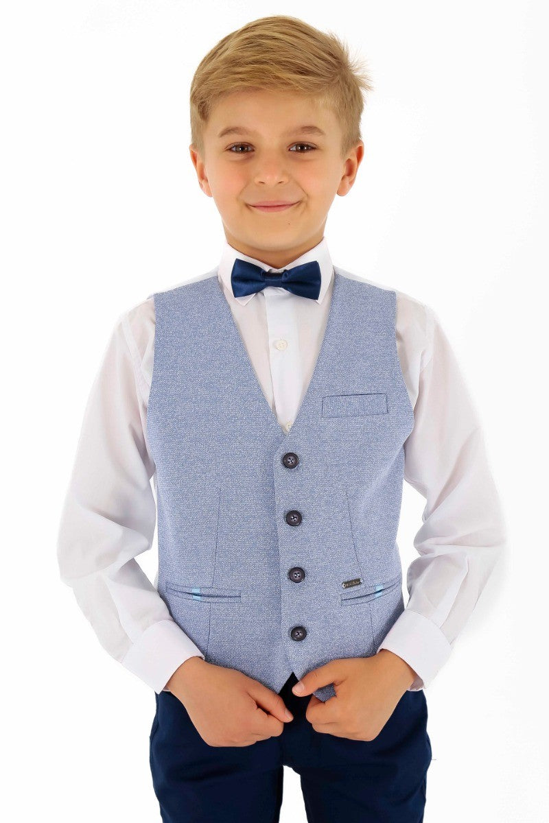 Boys Cotton Slim Fit Blazer and Waistcoat Set - Frank - Blue