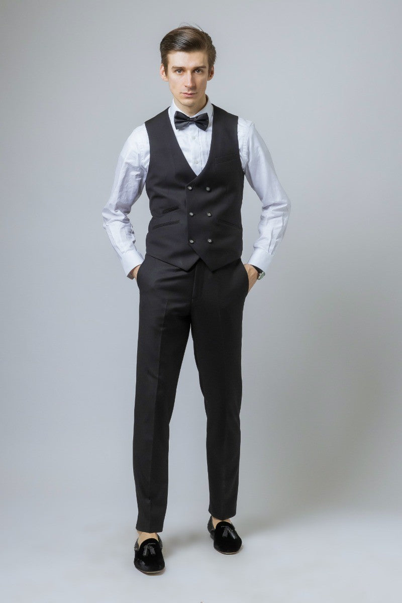 Men's Slim Fit Double- breasted Waistoat - JACK Black - Black