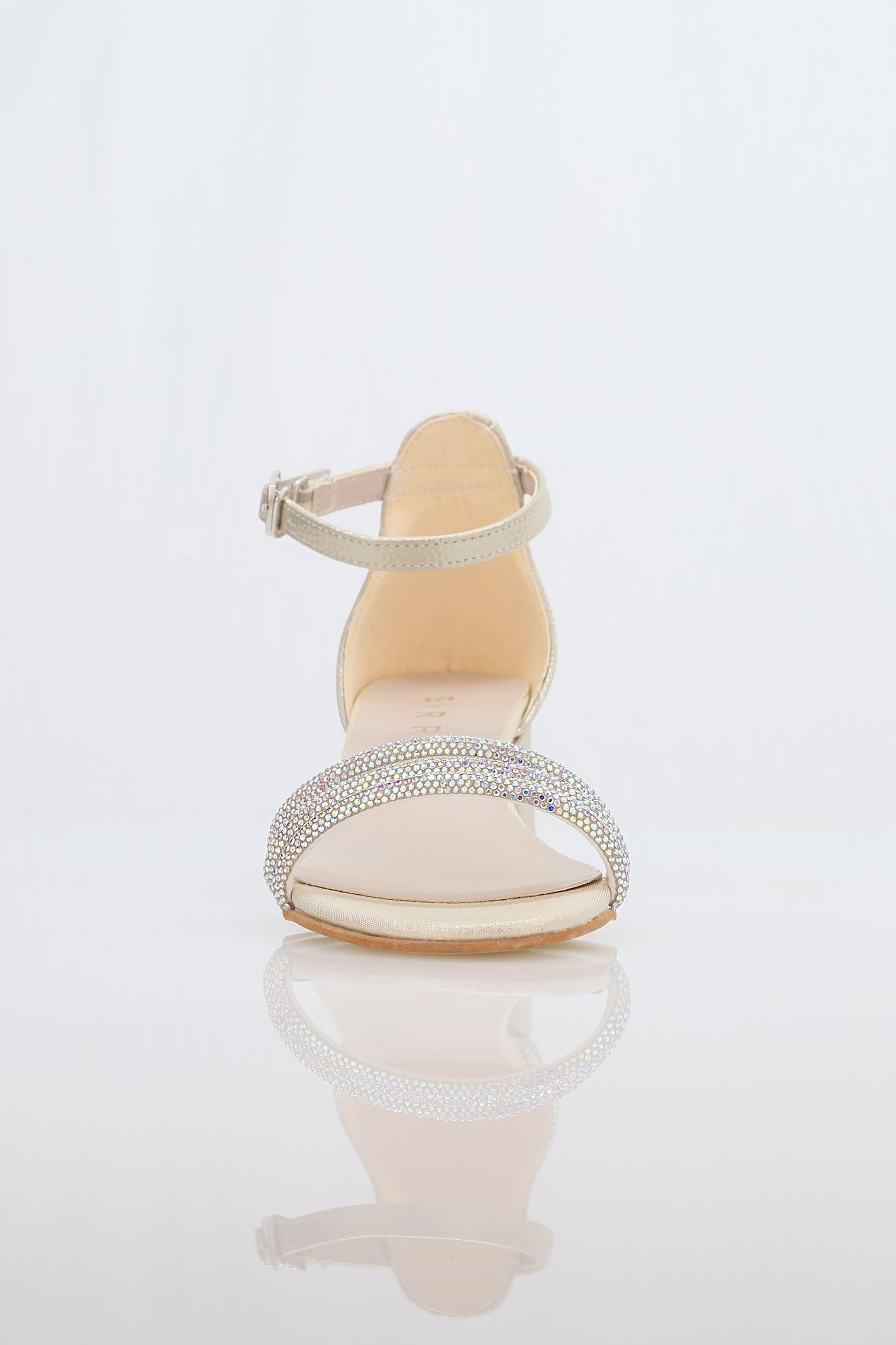 Girls' Textured Block-Heel Sandals with Rhinestone Straps - TWINKLE - Gold