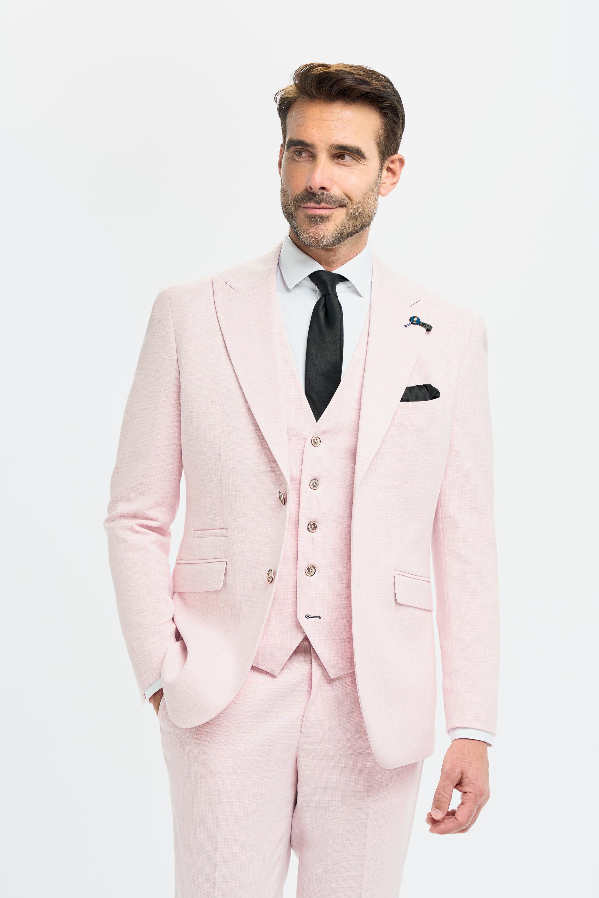 Men’s 3-Piece Slim Fit Textured Formal Suit - Tropez Mauve Pink - Mauve