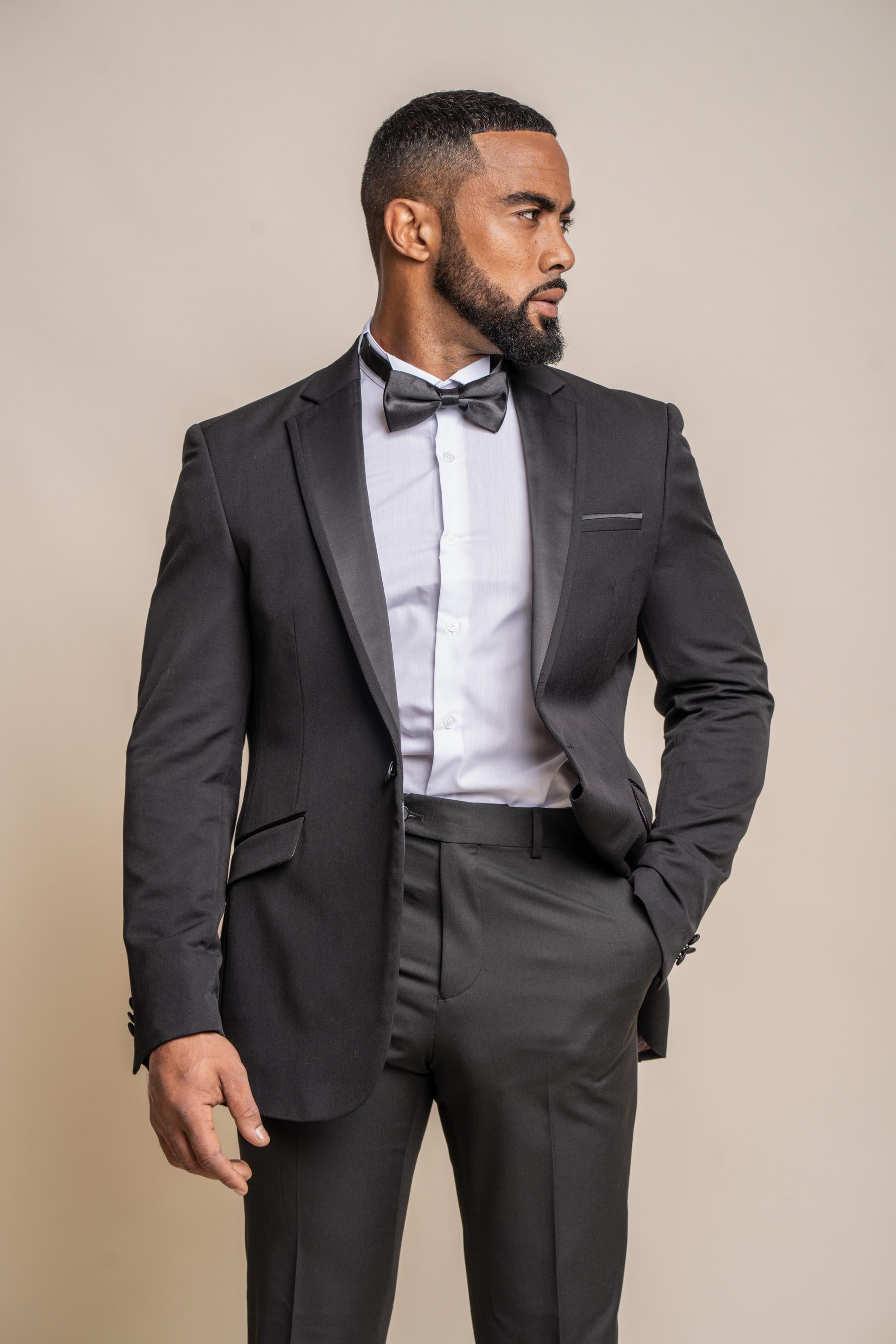 Men's Slim Fit Tuxedo Black Suit - Black