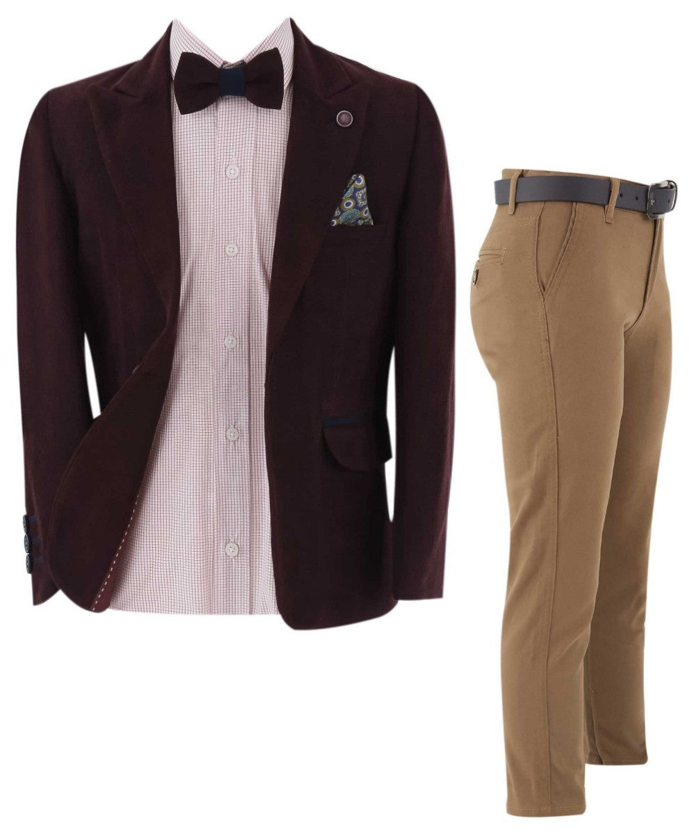 Boys Slim Fit Formal Suit Set - ARCHIE - Burgundy