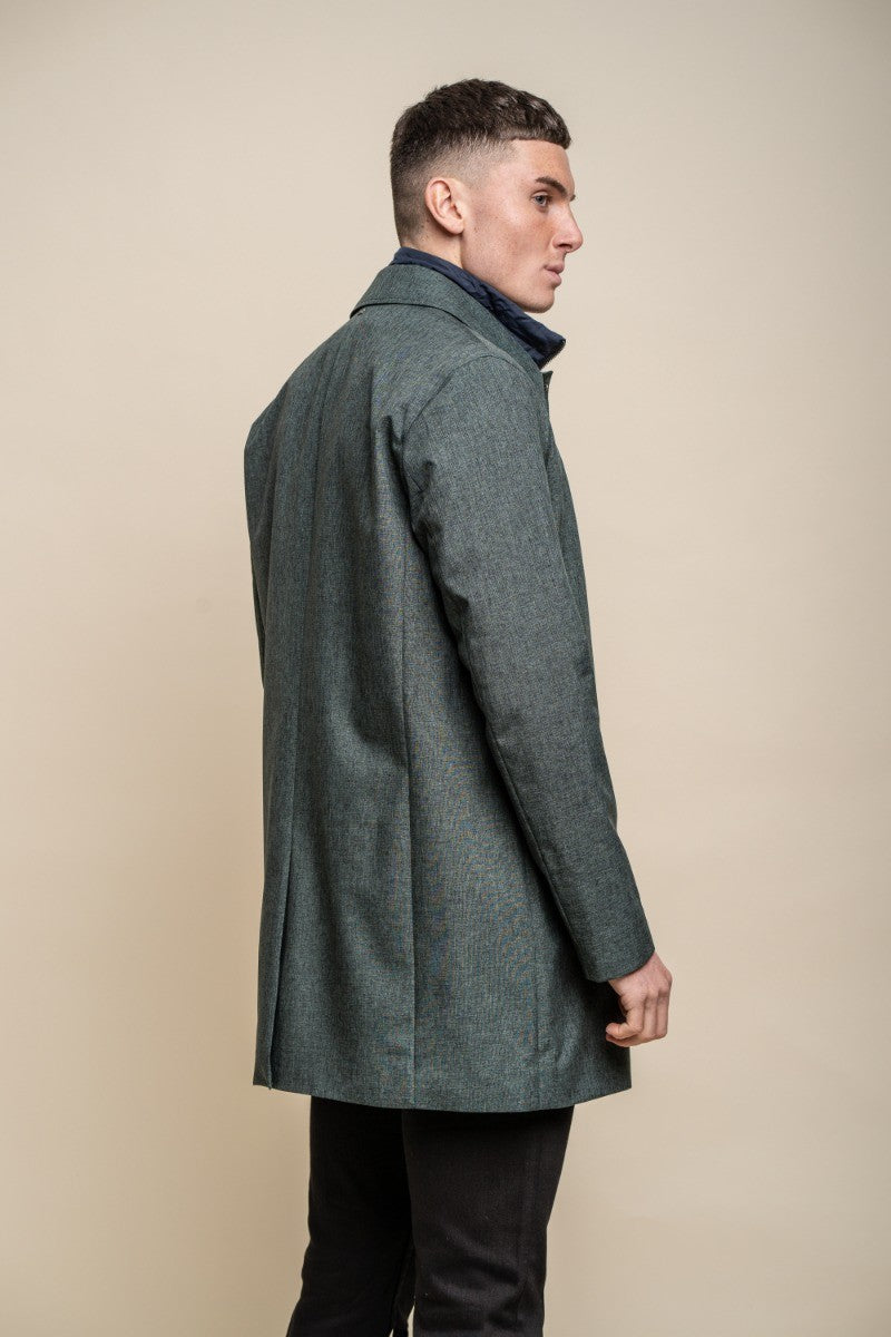 Men's Midi Length Geke Coat with Removable Zipper - BRANDO - Olive Green