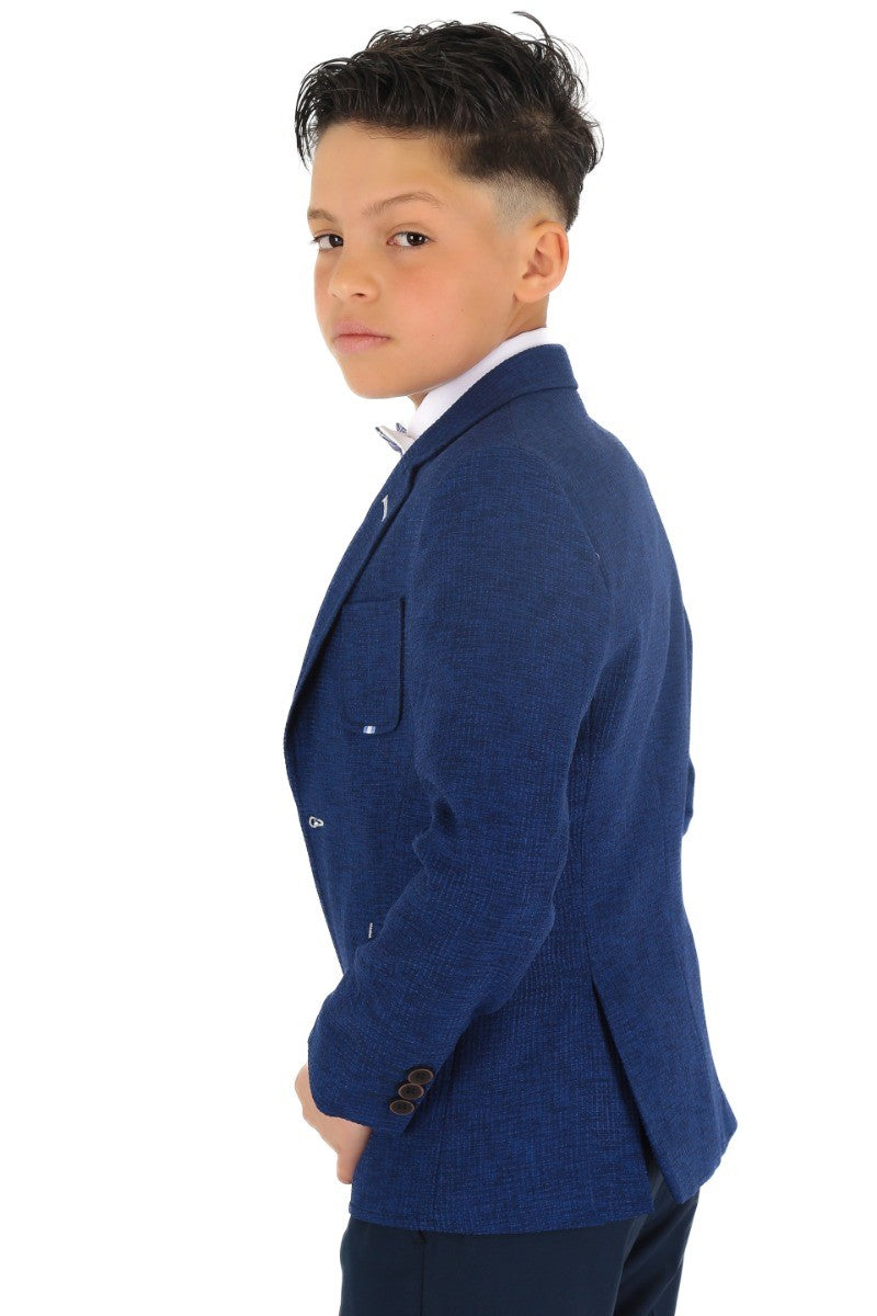 Boys Slim Fit Twill Formal Blazer - TERRY - Navy Blue