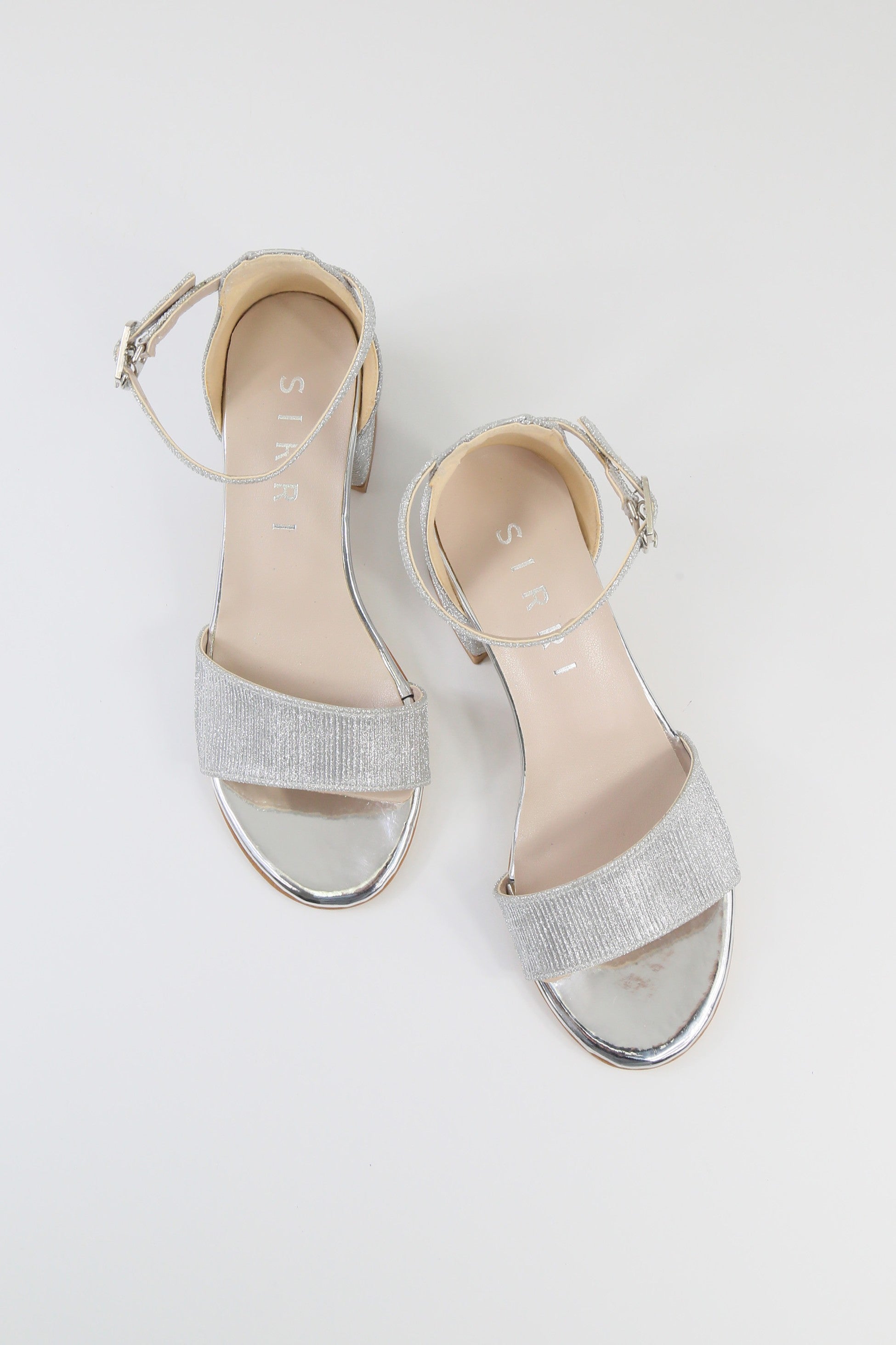 Girls Textured Silver Block Heel Sandals - JENNY - Silver