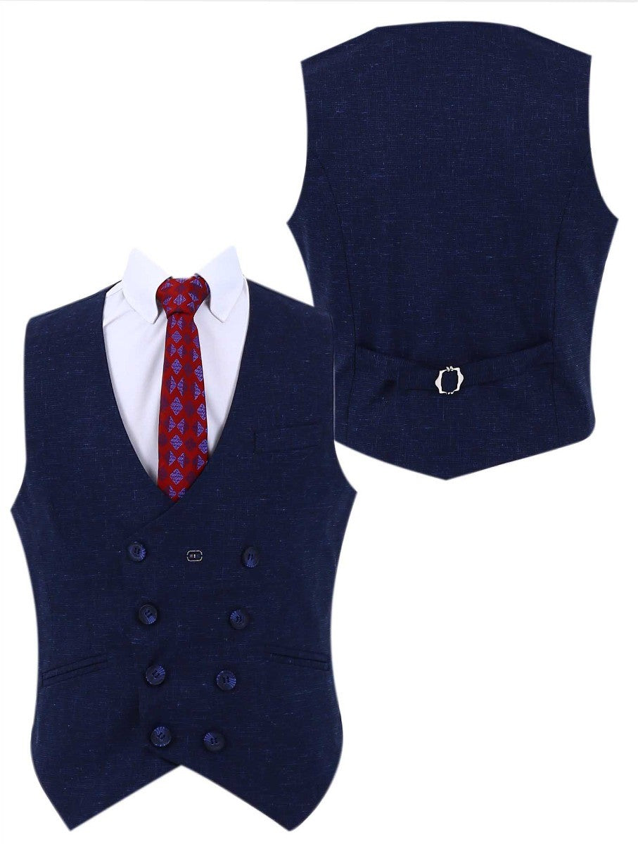 Boys Retro Check Slim Fit Formal Suit - Dark Blue