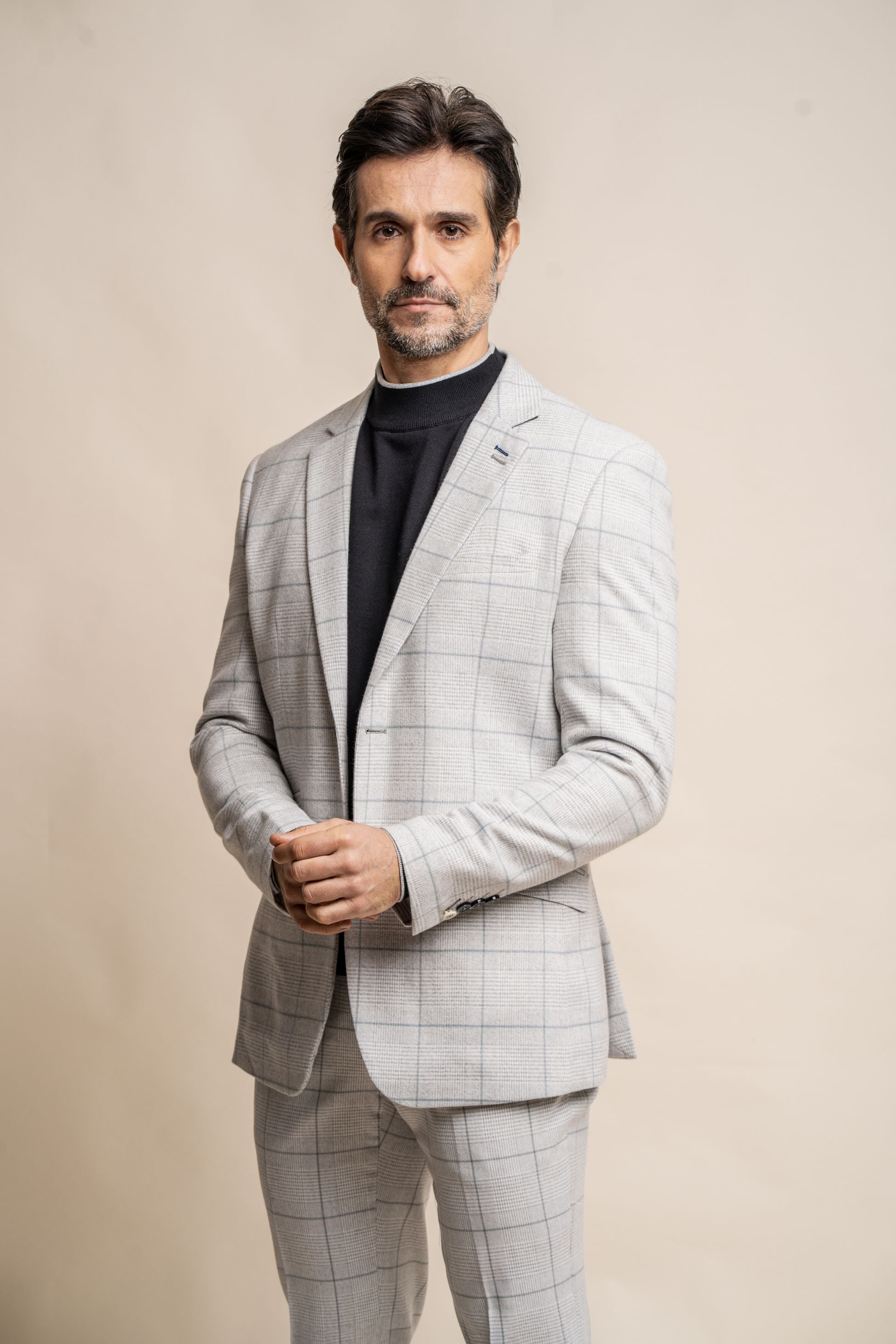 Men's Retro Check Grey Suit Jacket - RADIKA - Light Grey